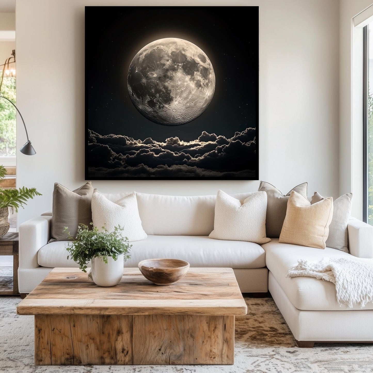 Full Moon Night Sky Wall Art | Celestial Landscape Canvas Print | Modern Space Photography Wall Decor | Mystical Full Moon Canvas Art