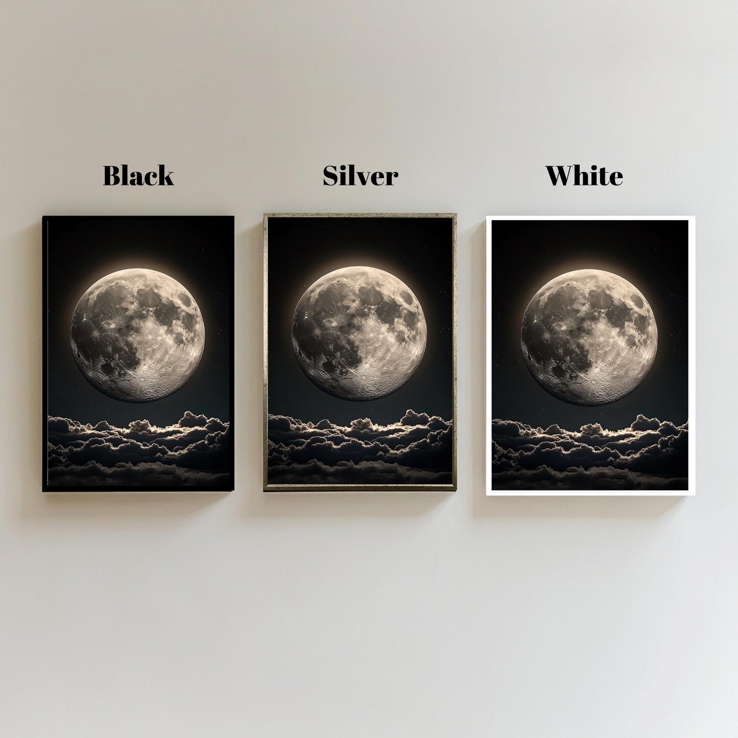 Full Moon Night Sky Wall Art | Celestial Landscape Canvas Print | Modern Space Photography Wall Decor | Mystical Full Moon Canvas Art