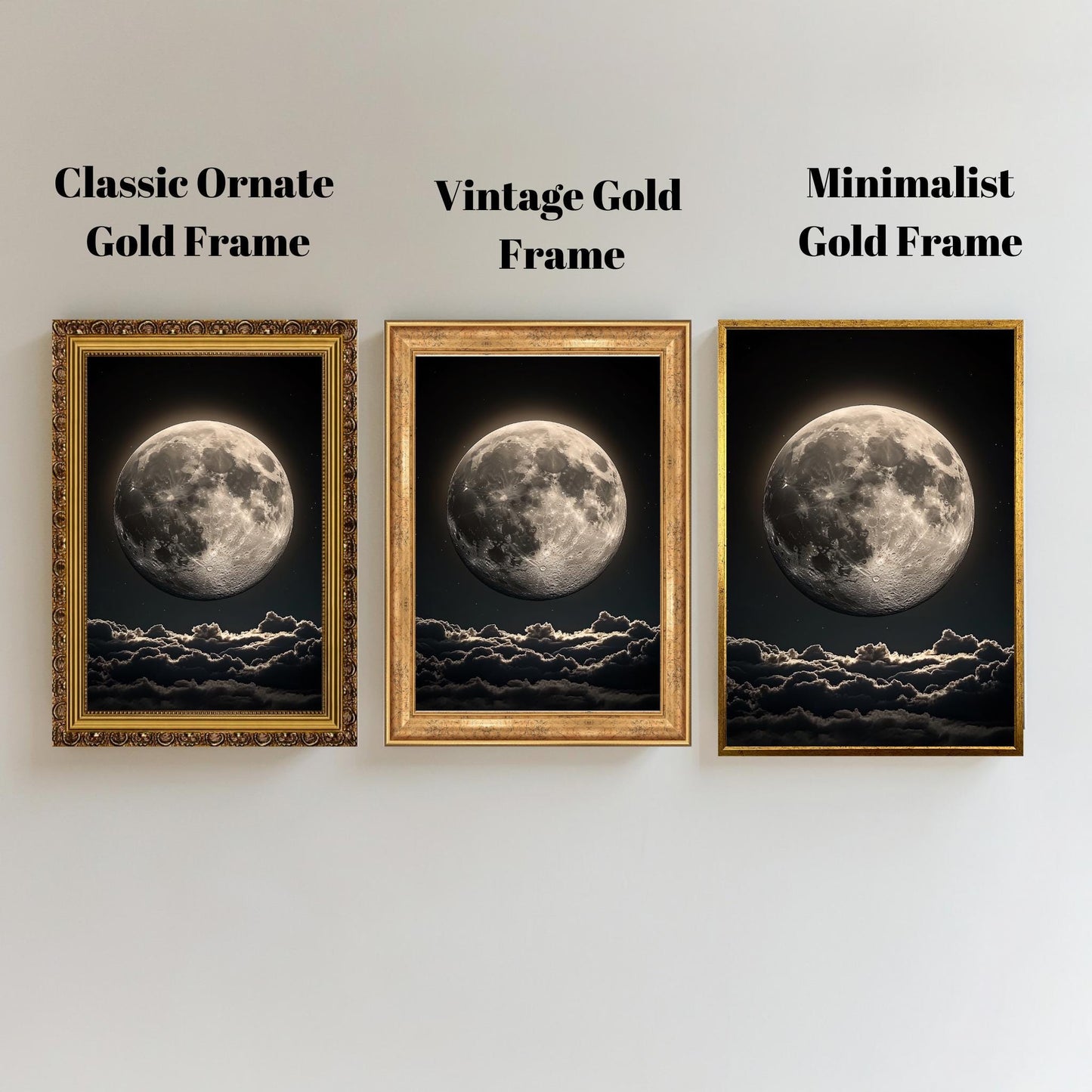 Full Moon Night Sky Wall Art | Celestial Landscape Canvas Print | Modern Space Photography Wall Decor | Mystical Full Moon Canvas Art