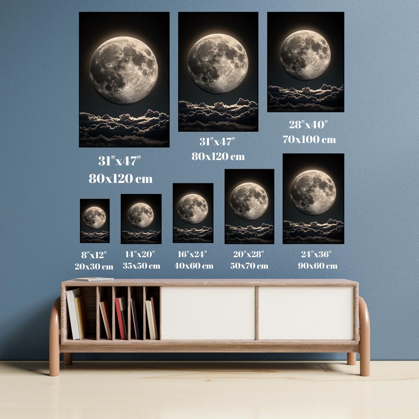 Full Moon Night Sky Wall Art | Celestial Landscape Canvas Print | Modern Space Photography Wall Decor | Mystical Full Moon Canvas Art