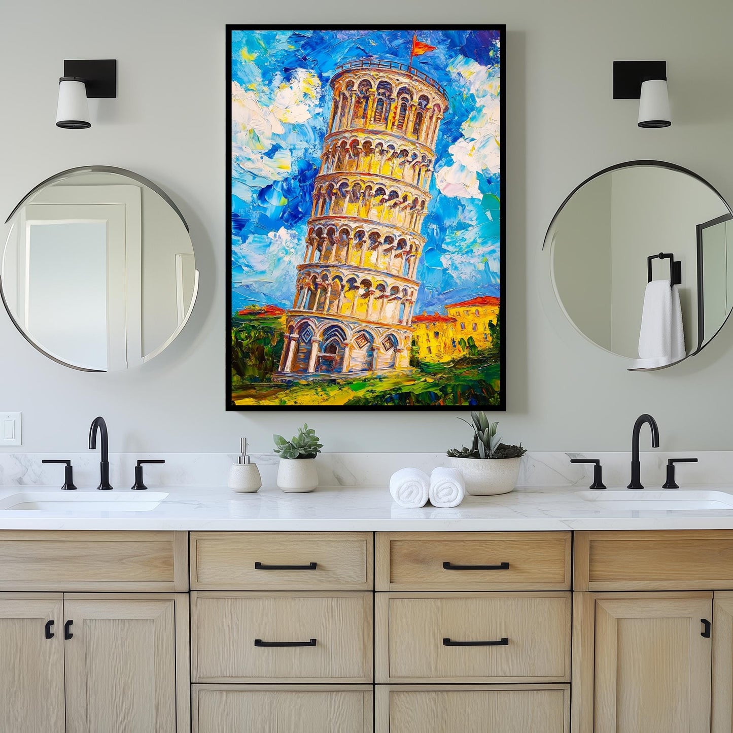 Leaning Tower of Pisa Canvas Wall Art | Vibrant Textured Painting | Bold Italian Landmark Design | Ready to Hang | İtalian Canvas Art