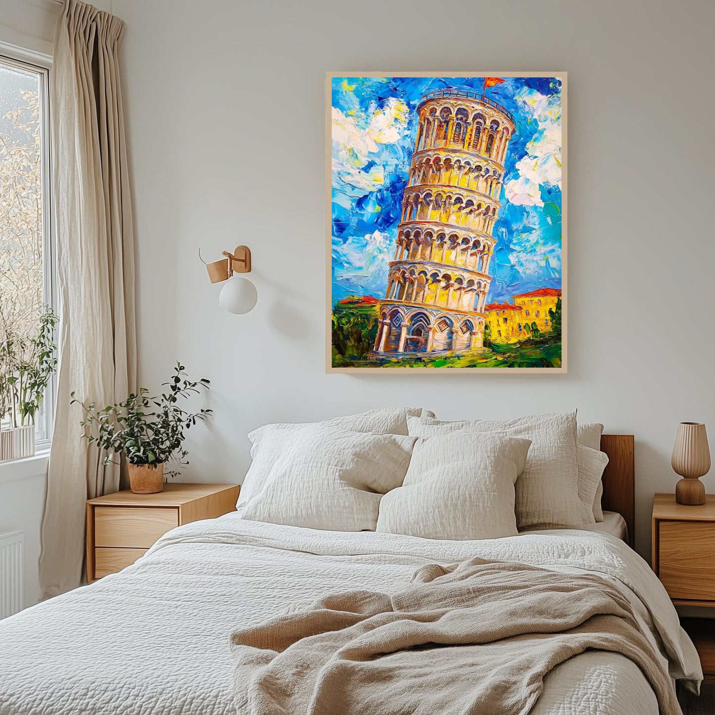 Leaning Tower of Pisa Canvas Wall Art | Vibrant Textured Painting | Bold Italian Landmark Design | Ready to Hang | İtalian Canvas Art