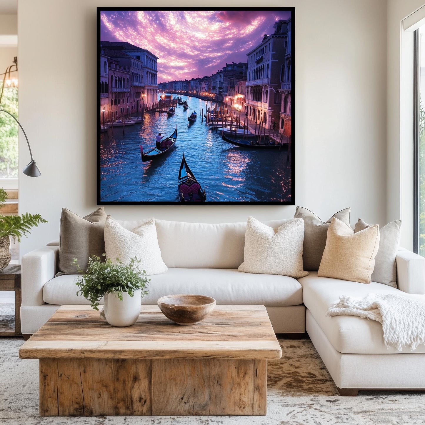 Venice Canal Under Starry Sky Canvas Art  Romantic Night Scene with Gondolas, Dreamy Italian Wall Decor, Magical Cityscape