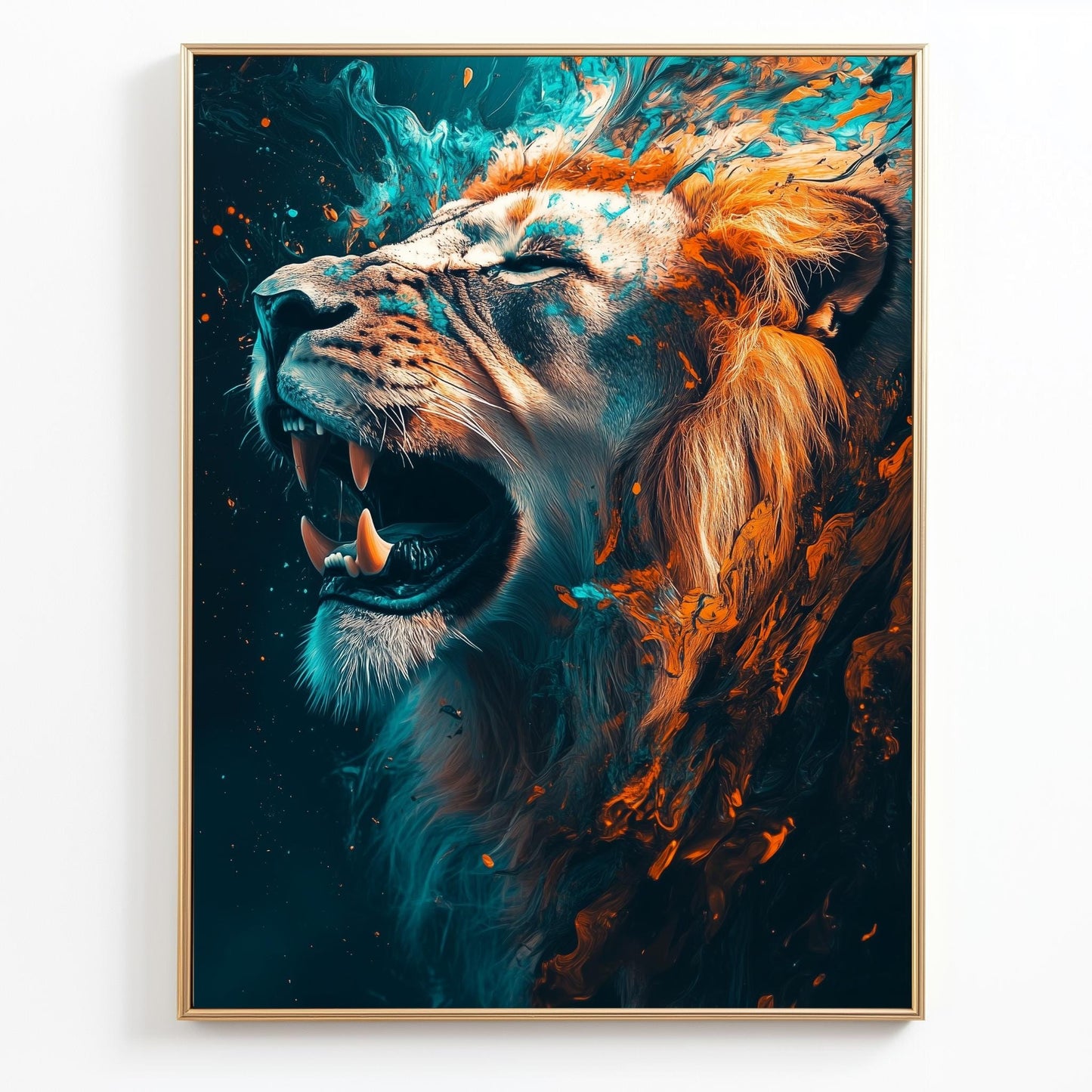 Fierce Roaring Lion Canvas Art - Bold Abstract Wildlife Wall Decor, Dynamic and Powerful Animal Portrait for Modern Spaces