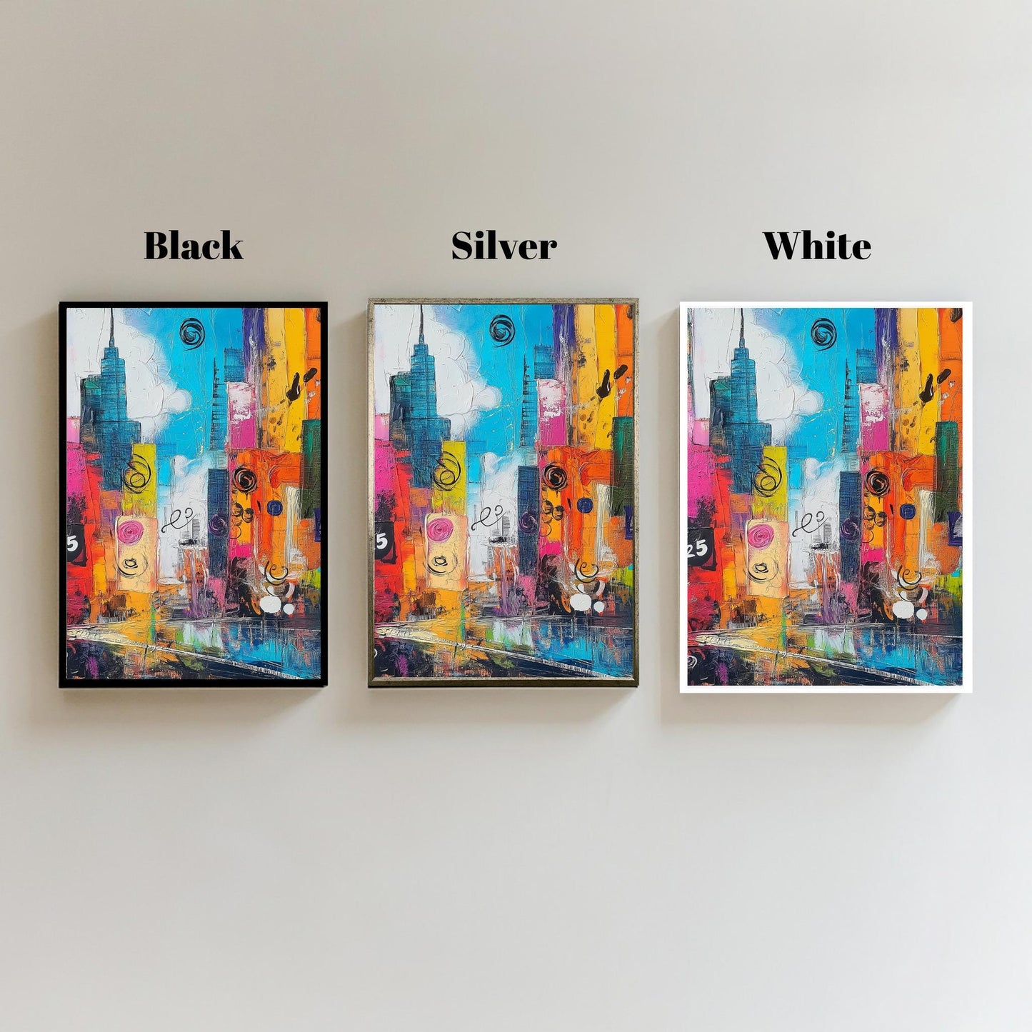 Vibrant Cityscape Abstract Canvas  Colorful Urban Skyline with Textured and Dynamic Design