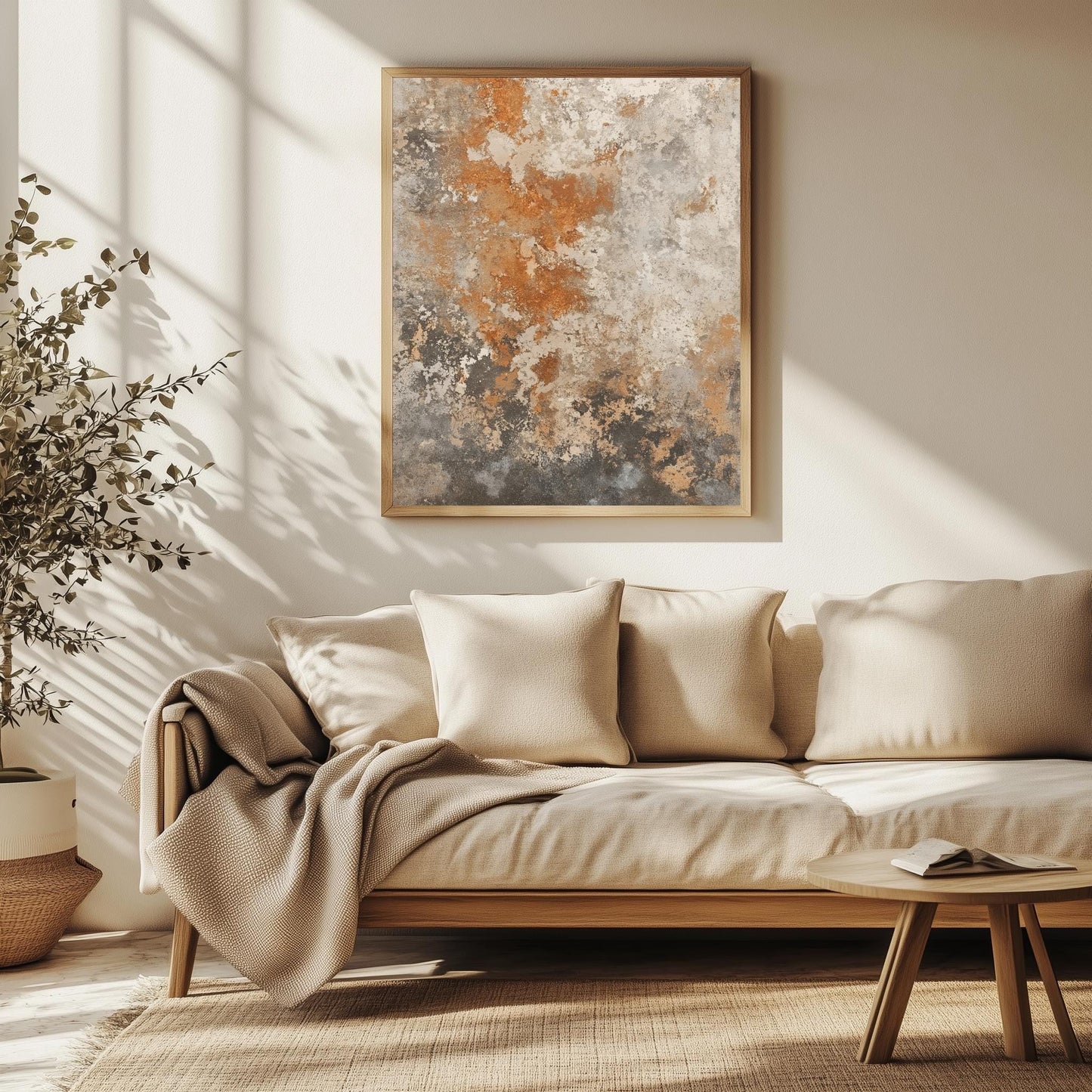 Rustic Texture Canvas Art, Abstract Earthy Wall Decor, Modern Industrial Painting with Warm Tones, Distressed Surface Artwork