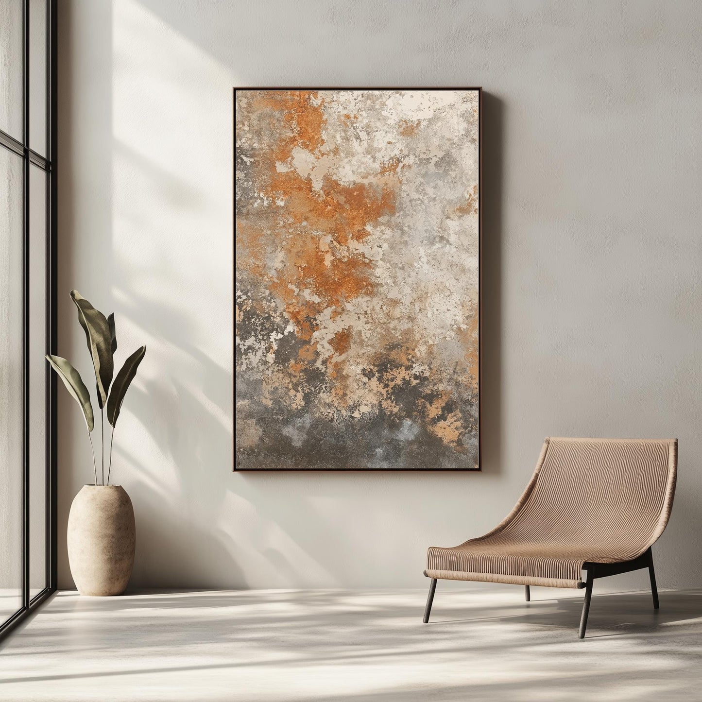 Rustic Texture Canvas Art, Abstract Earthy Wall Decor, Modern Industrial Painting with Warm Tones, Distressed Surface Artwork