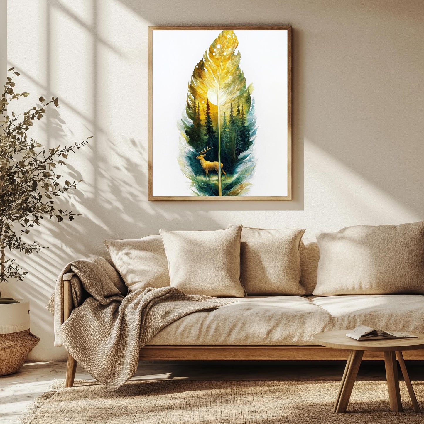 Forest Deer Leaf Art  Nature-Inspired Wall Decor with Intricate Wildlife Design | Leaf Print | Nature Wall Decor | Woodland Animal Art