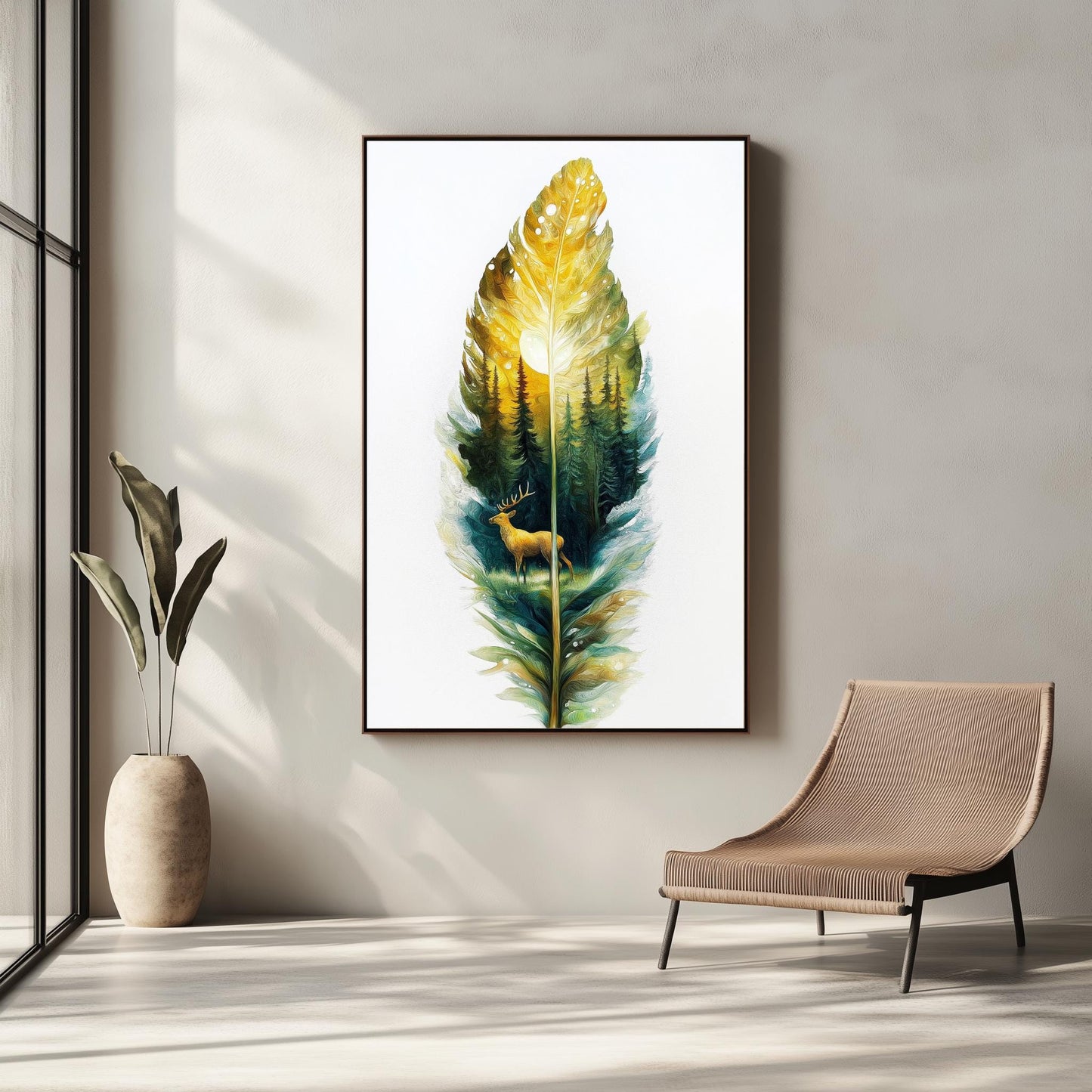 Forest Deer Leaf Art  Nature-Inspired Wall Decor with Intricate Wildlife Design | Leaf Print | Nature Wall Decor | Woodland Animal Art