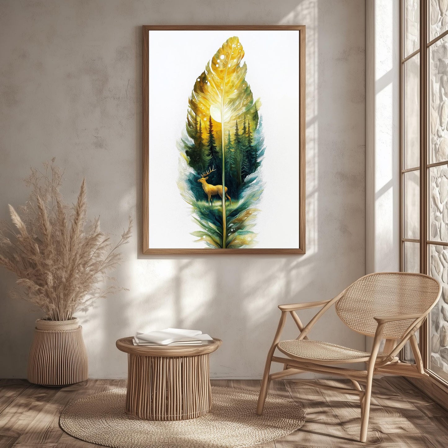 Forest Deer Leaf Art  Nature-Inspired Wall Decor with Intricate Wildlife Design | Leaf Print | Nature Wall Decor | Woodland Animal Art