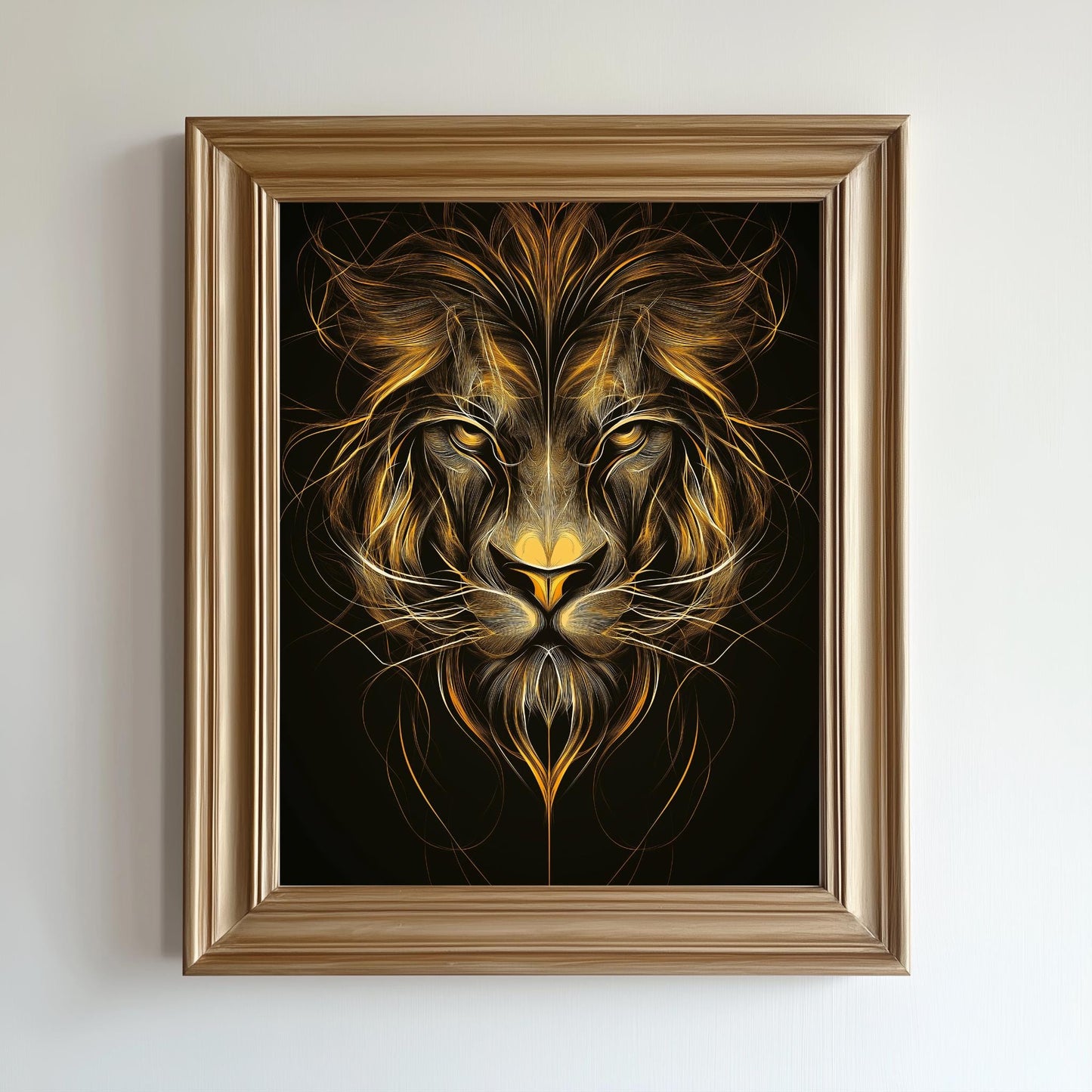 Golden Lion Abstract Wall Art, Majestic Animal Canvas, Black and Gold Modern Decor, Fierce Wildlife Poster, Luxury Home Design