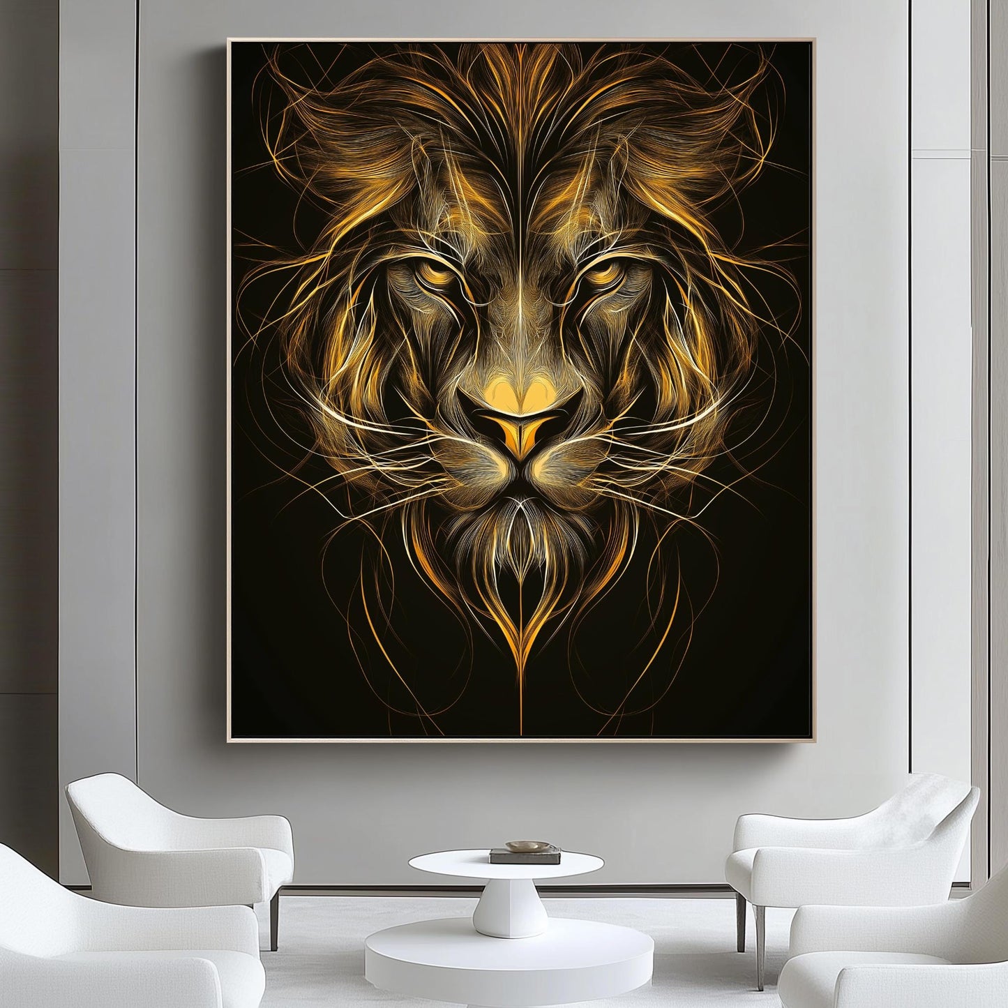 Golden Lion Abstract Wall Art, Majestic Animal Canvas, Black and Gold Modern Decor, Fierce Wildlife Poster, Luxury Home Design