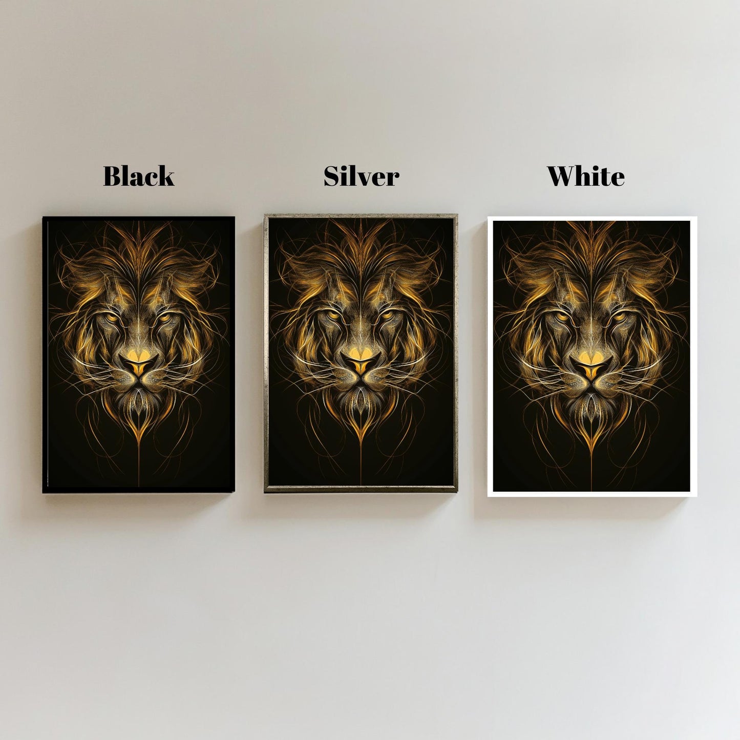 Golden Lion Abstract Wall Art, Majestic Animal Canvas, Black and Gold Modern Decor, Fierce Wildlife Poster, Luxury Home Design