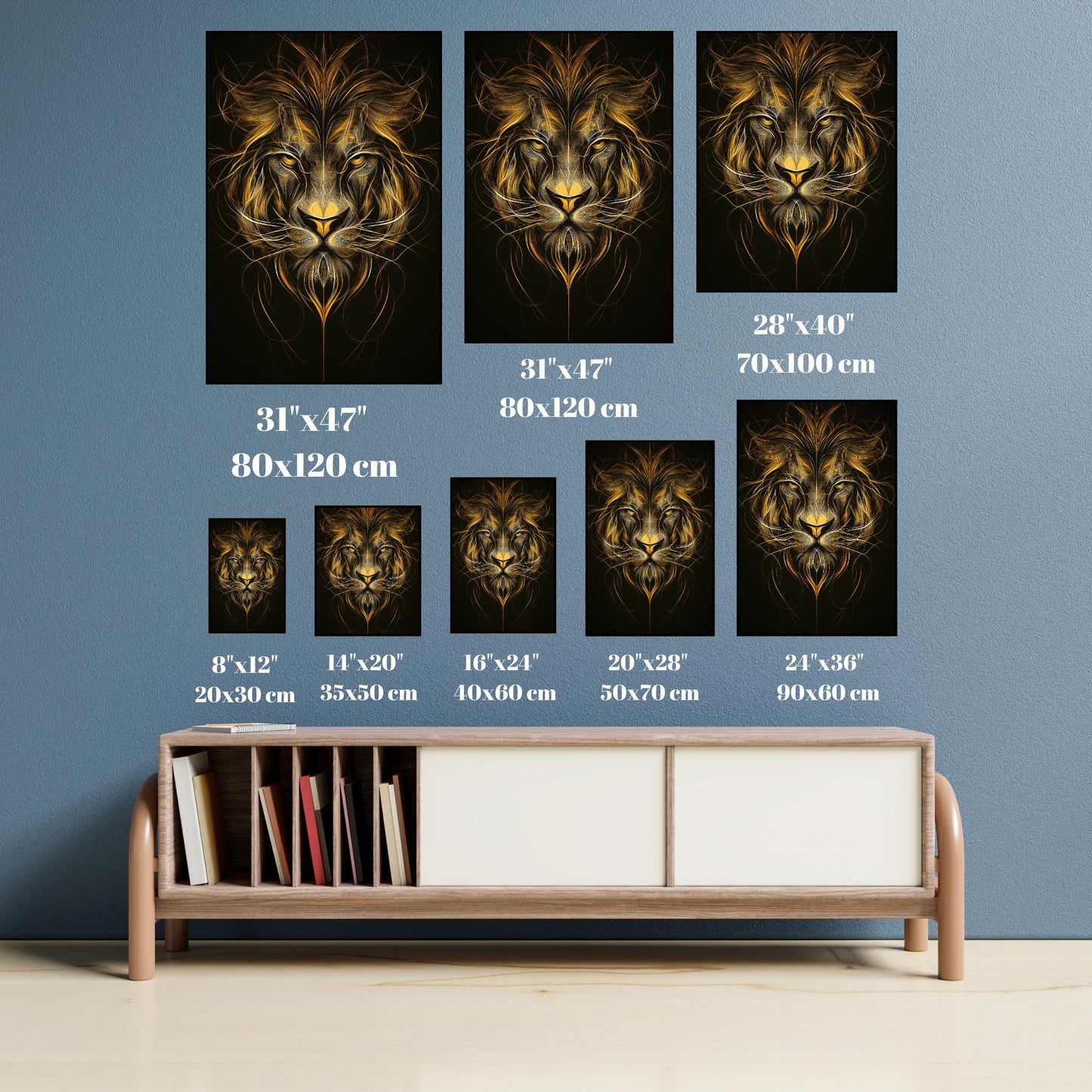 Golden Lion Abstract Wall Art, Majestic Animal Canvas, Black and Gold Modern Decor, Fierce Wildlife Poster, Luxury Home Design