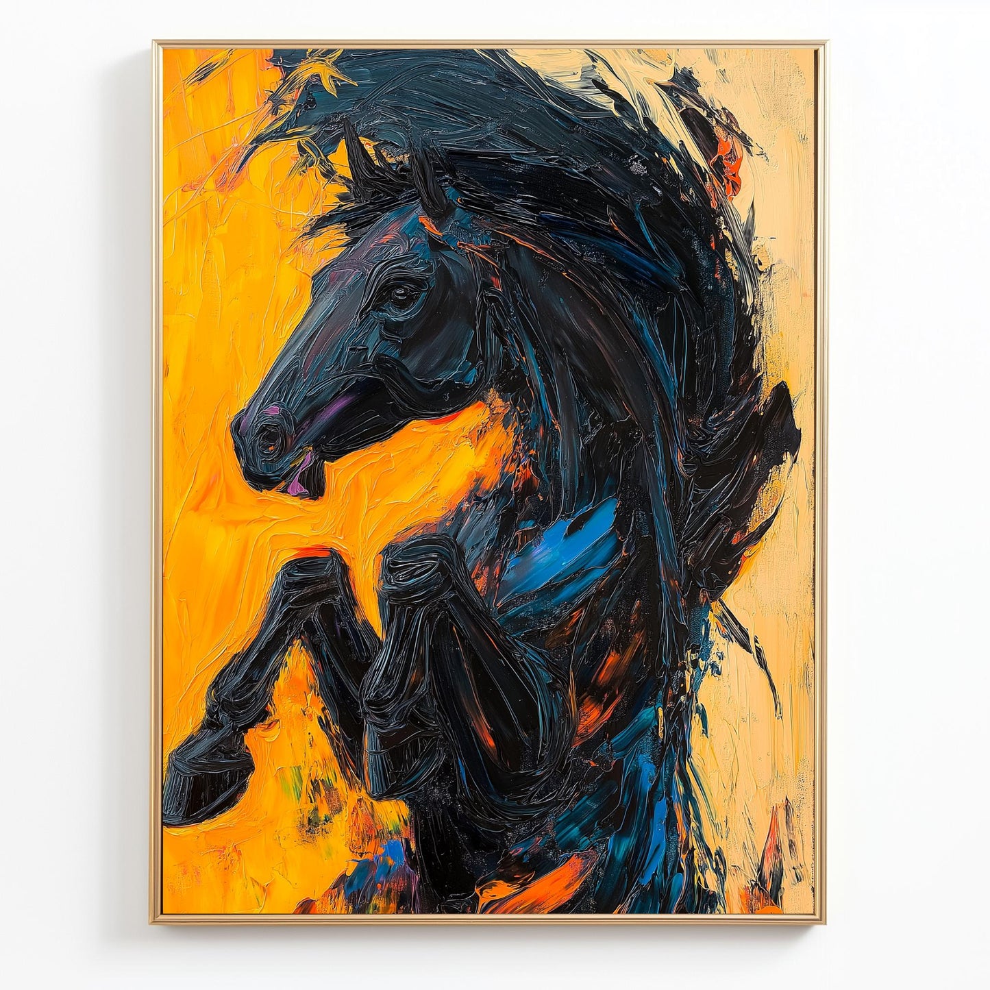 Bold Black Stallion Canvas, Textured Horse Wall Art, Vibrant Abstract Decor