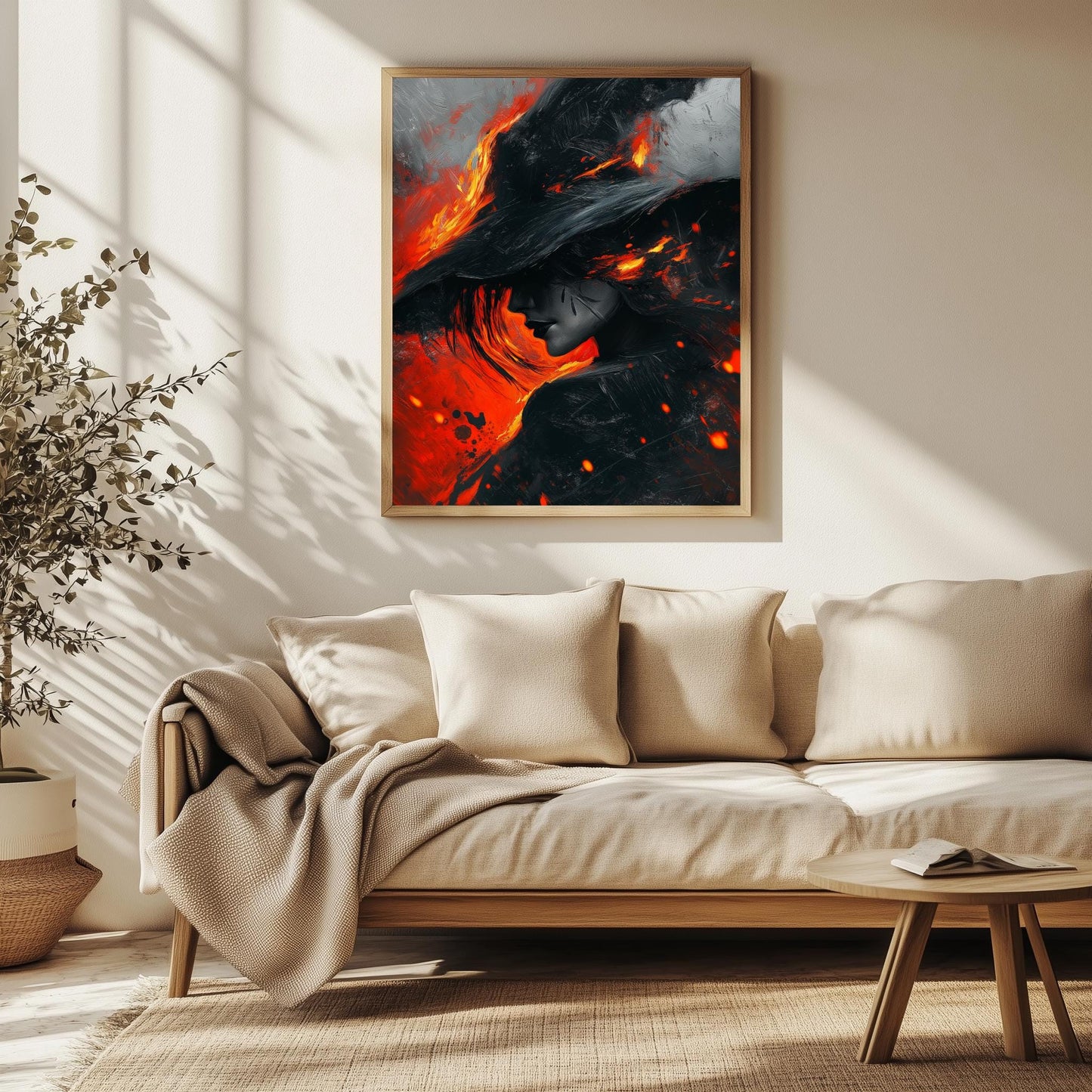 Fiery Woman Wall Art - Abstract Canvas with Bold Red and Black Design