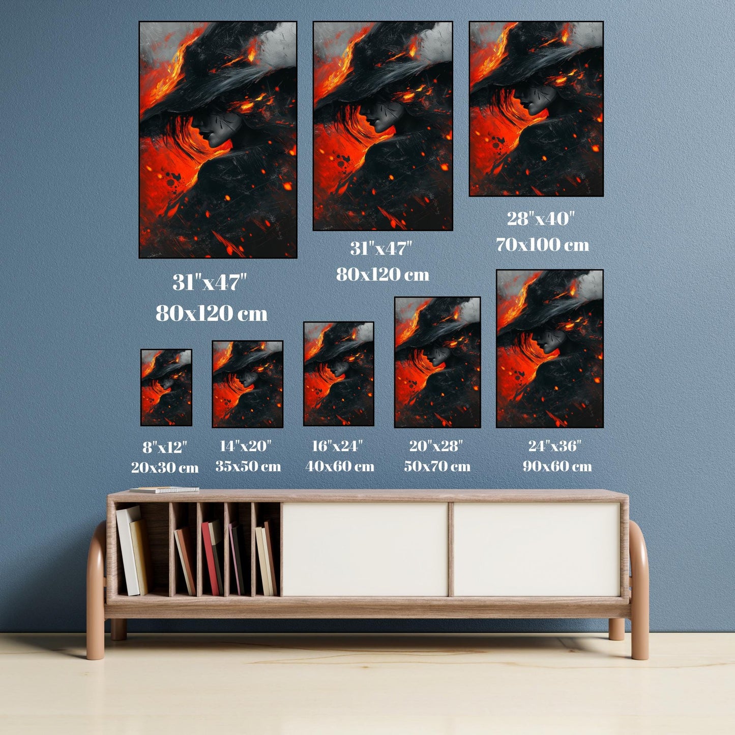 Fiery Woman Wall Art - Abstract Canvas with Bold Red and Black Design