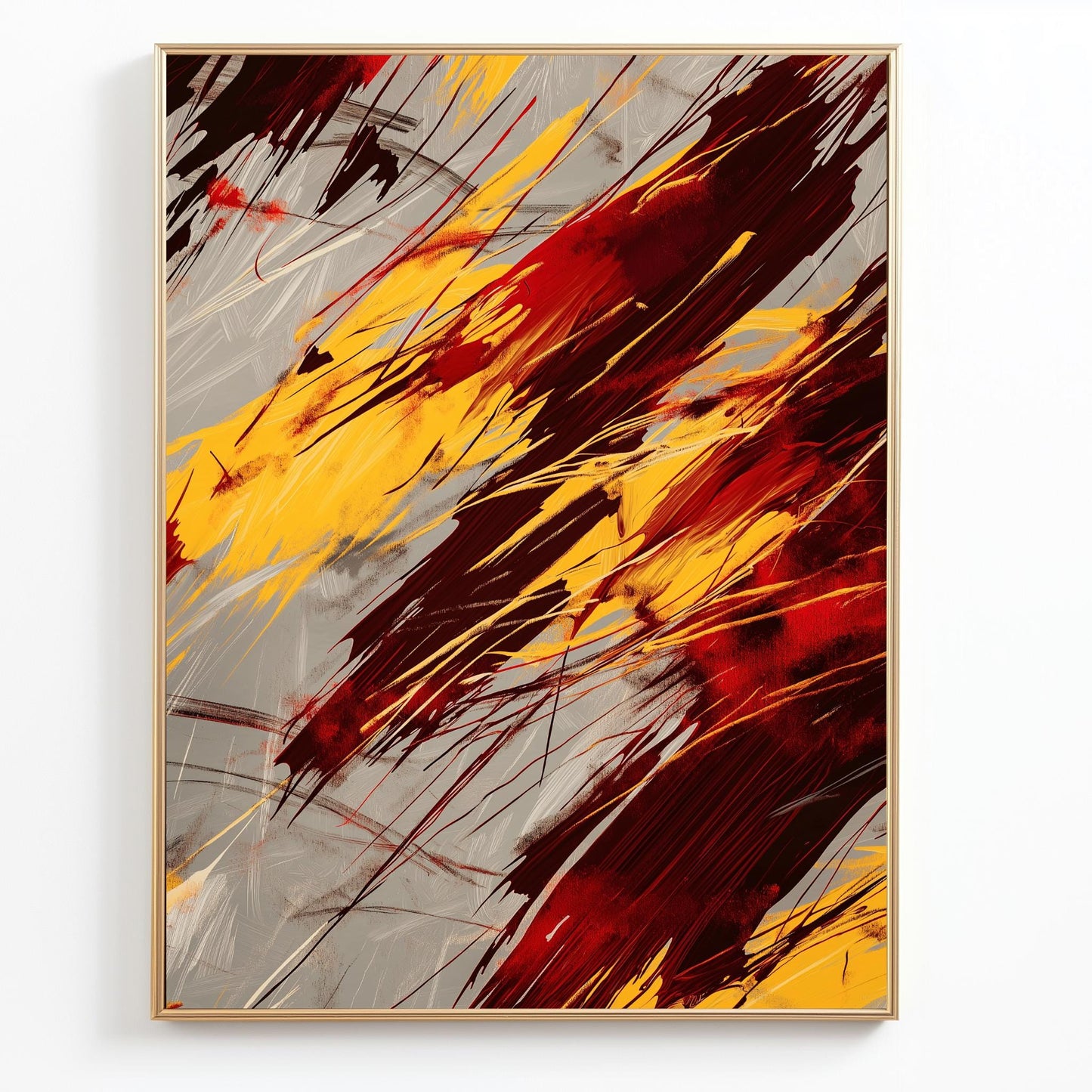 Fiery Abstract Wall Art - Bold Red and Yellow Canvas for Modern Spaces