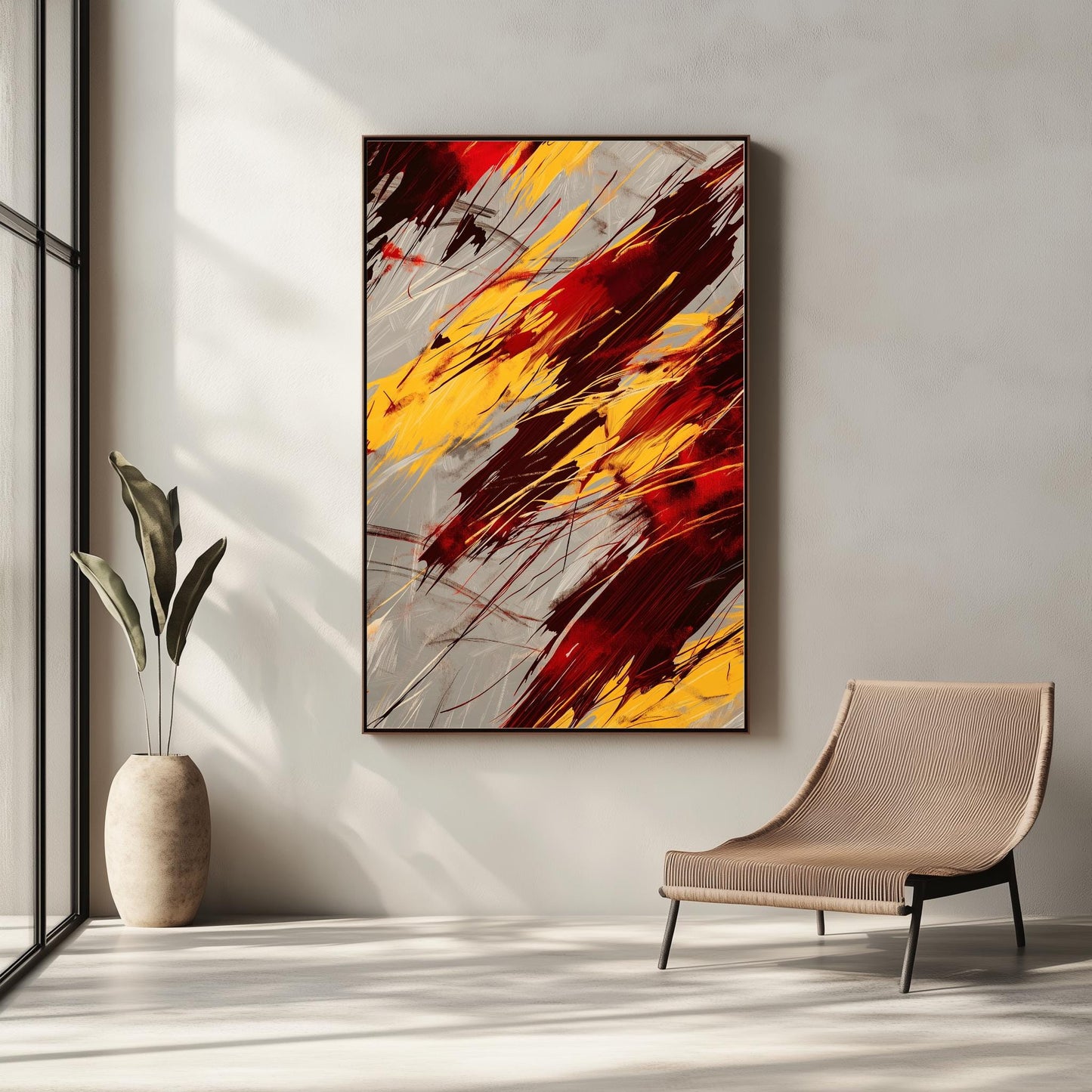 Fiery Abstract Wall Art - Bold Red and Yellow Canvas for Modern Spaces