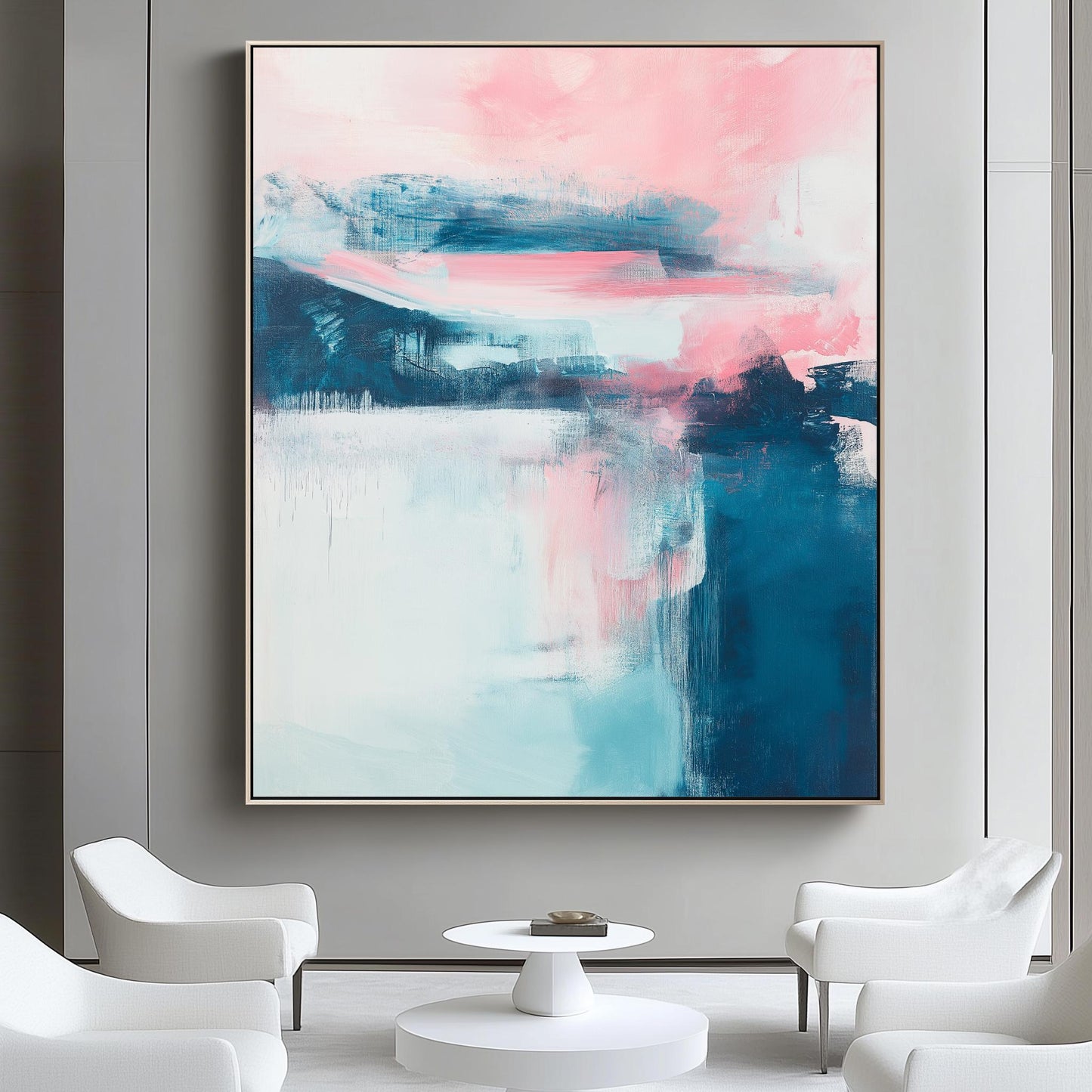 Pastel Abstract Wall Art - Pink and Blue Canvas for Calm Modern Spaces