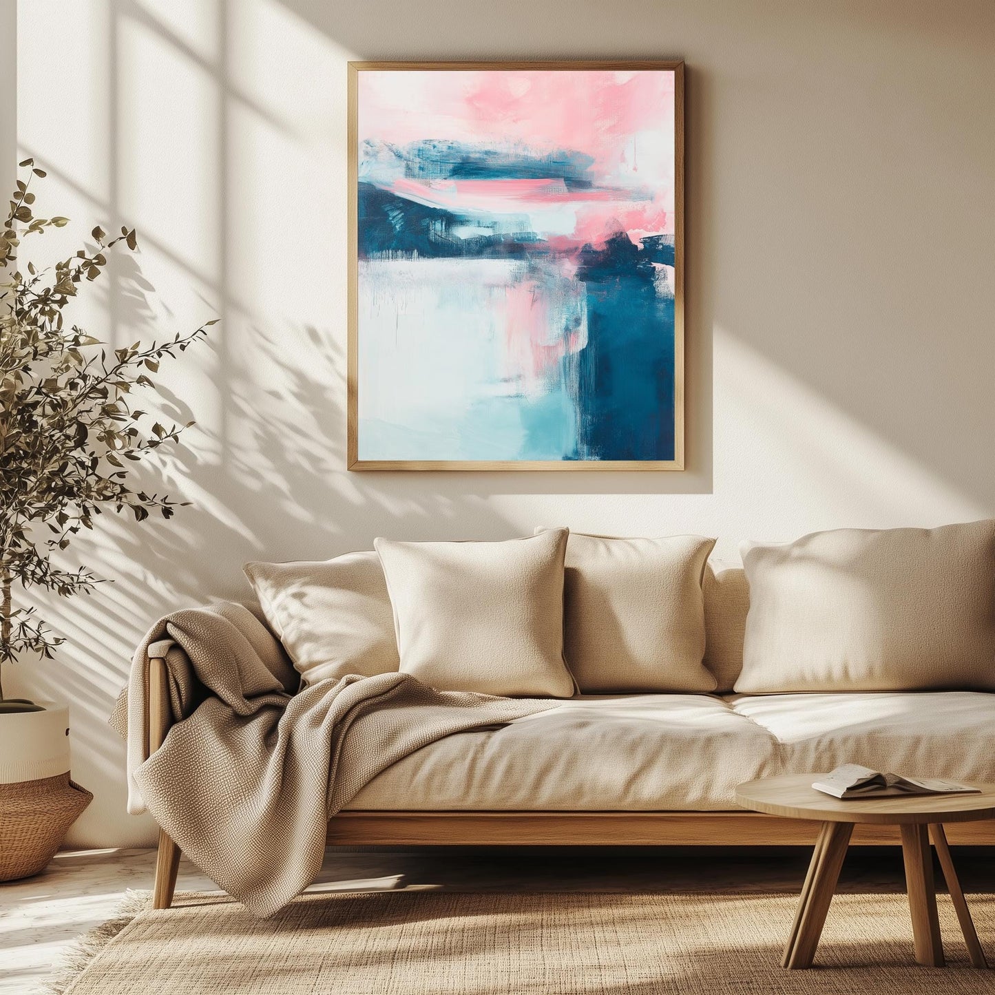 Pastel Abstract Wall Art - Pink and Blue Canvas for Calm Modern Spaces