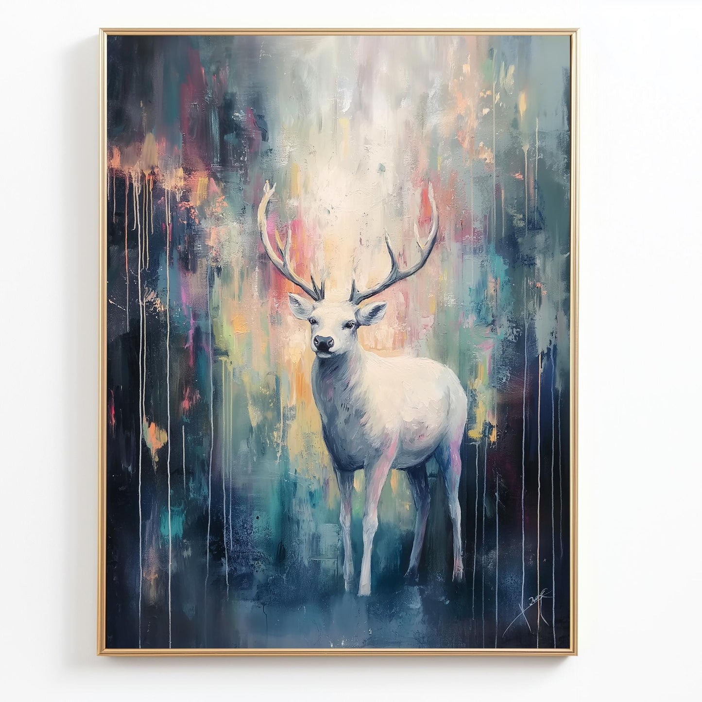 White Deer Wall Art - Abstract Forest Canvas for Elegant Home Decor