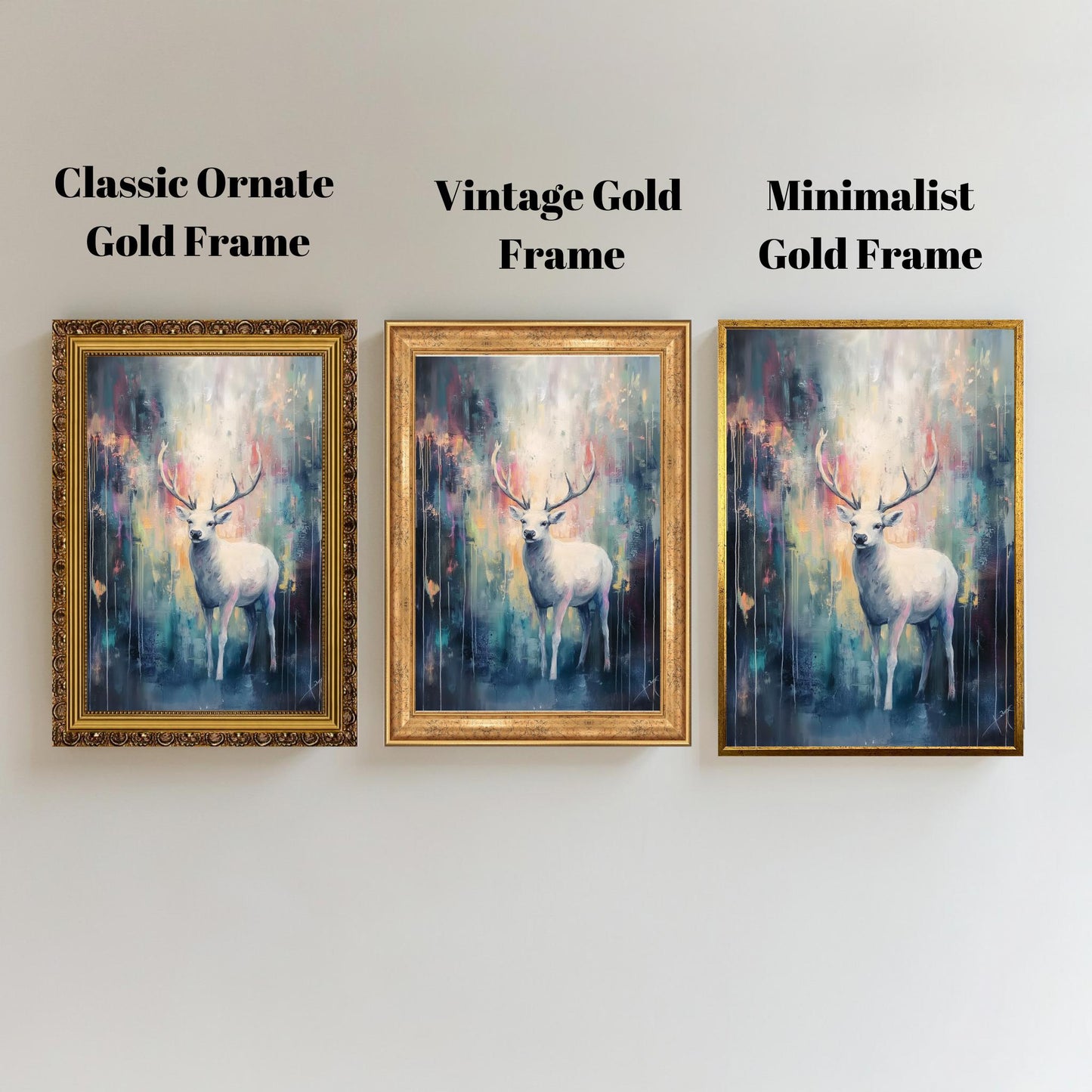 White Deer Wall Art - Abstract Forest Canvas for Elegant Home Decor