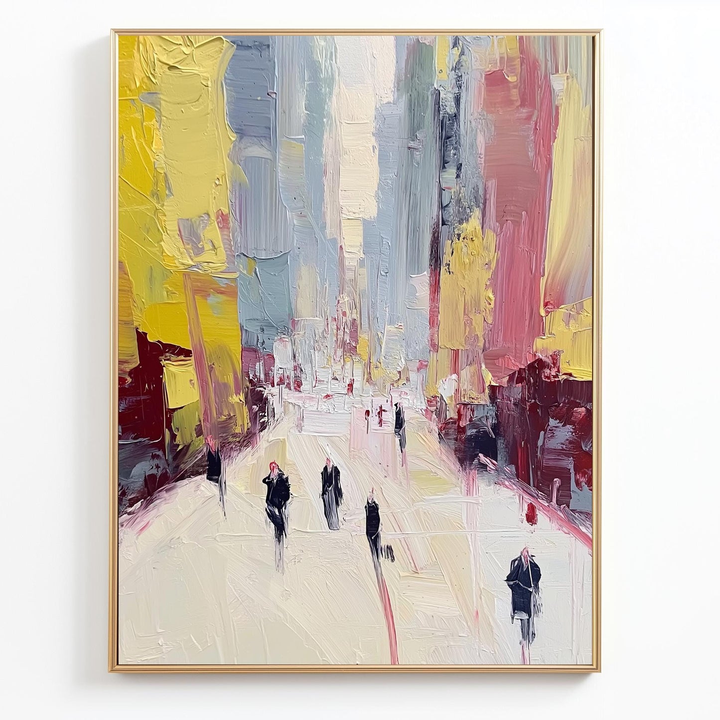 Abstract Cityscape Wall Art | Modern Urban Street Scene Canvas Print | Contemporary Impressionist Painting | Yellow Pink Decor