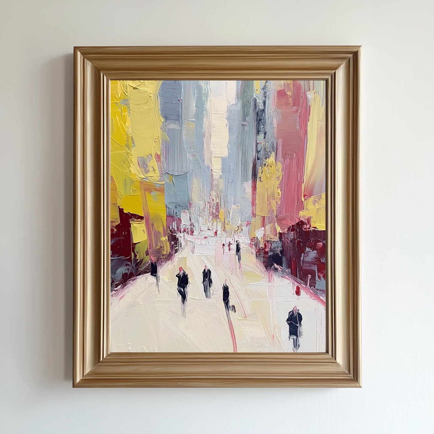 Abstract Cityscape Wall Art | Modern Urban Street Scene Canvas Print | Contemporary Impressionist Painting | Yellow Pink Decor