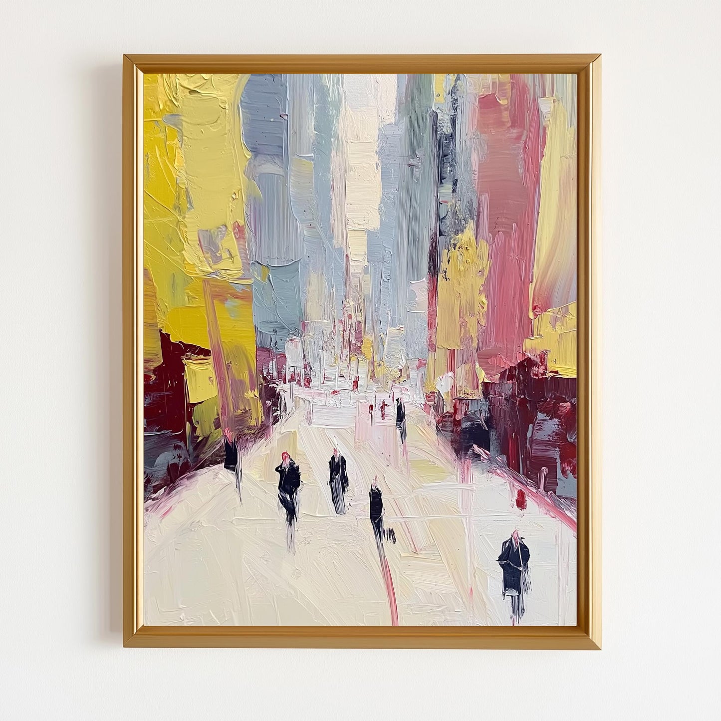 Abstract Cityscape Wall Art | Modern Urban Street Scene Canvas Print | Contemporary Impressionist Painting | Yellow Pink Decor