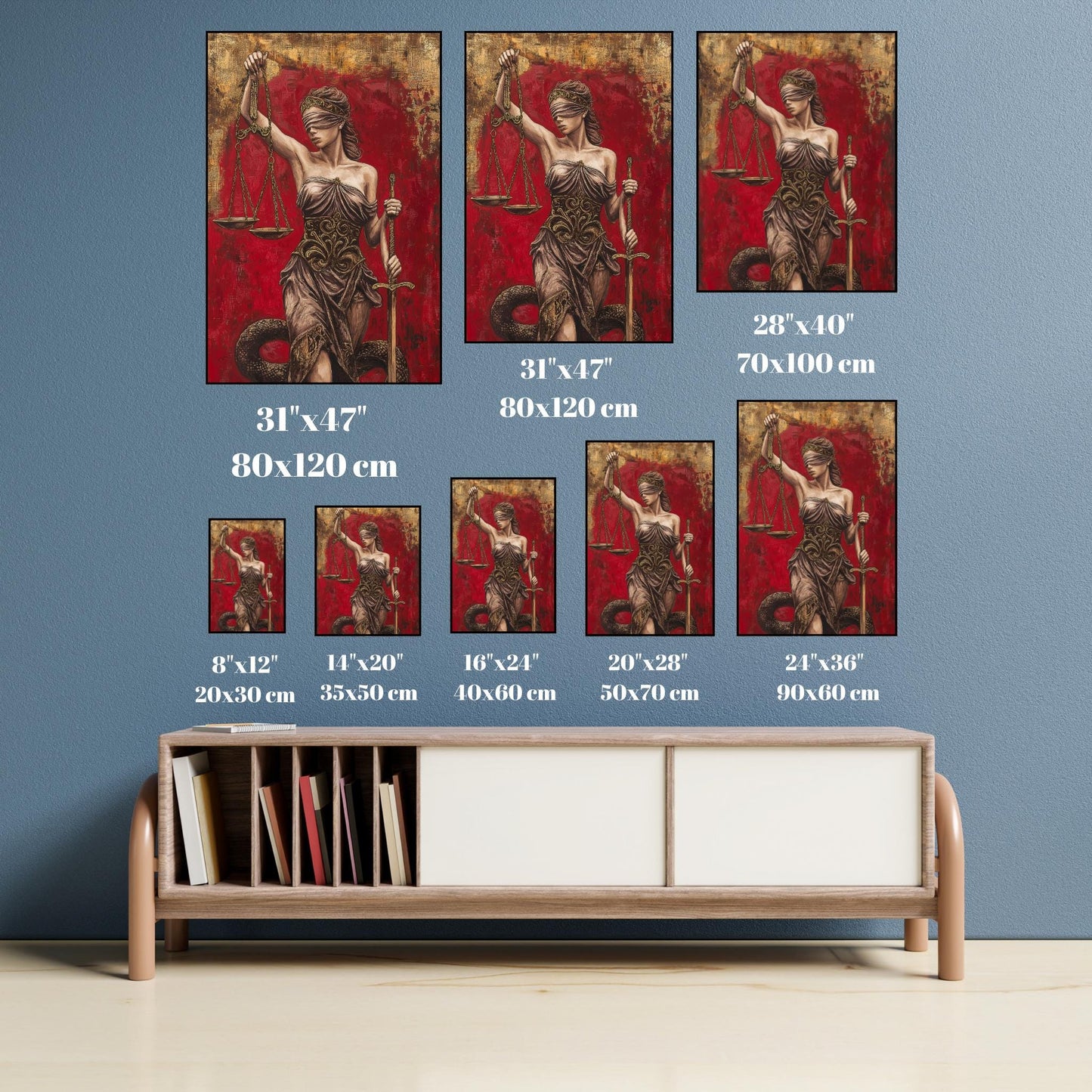 Lady Justice Wall Art | Lawyer Office Decor | Red Gold Canvas Print | Law Firm Attorney Gift | Legal Scale Sword