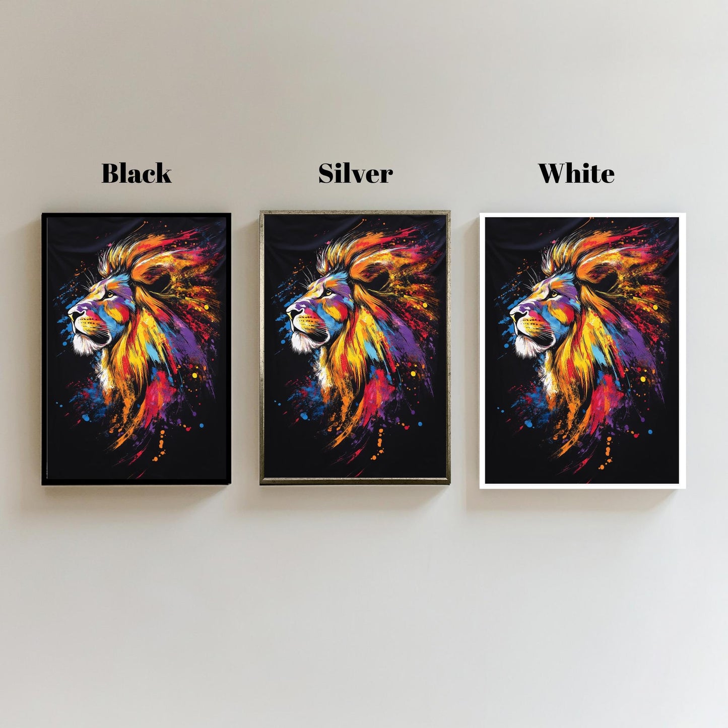 Bold Lion Canvas Art  Vibrant Abstract Animal Wall Decor for Living Room & Office