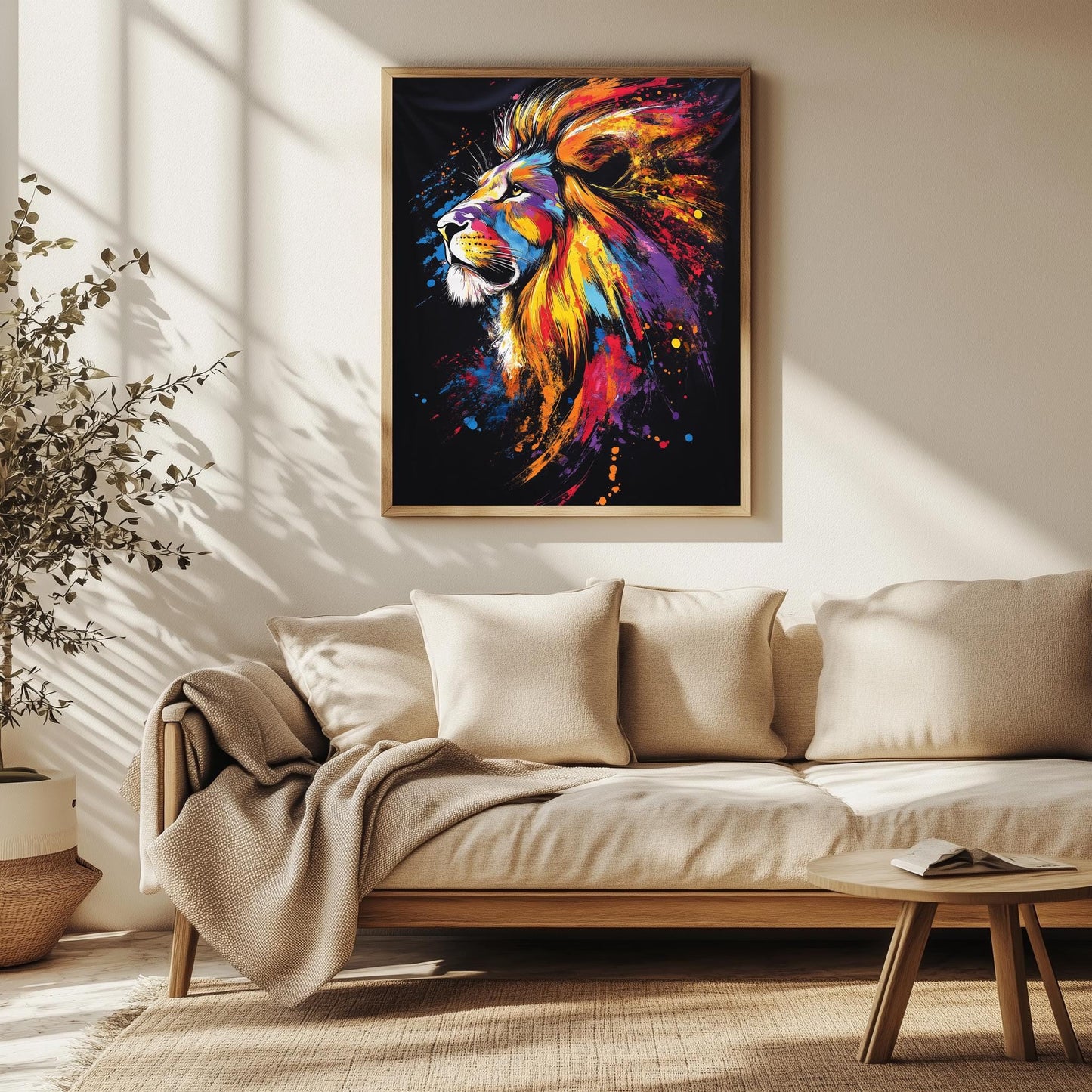 Bold Lion Canvas Art  Vibrant Abstract Animal Wall Decor for Living Room & Office