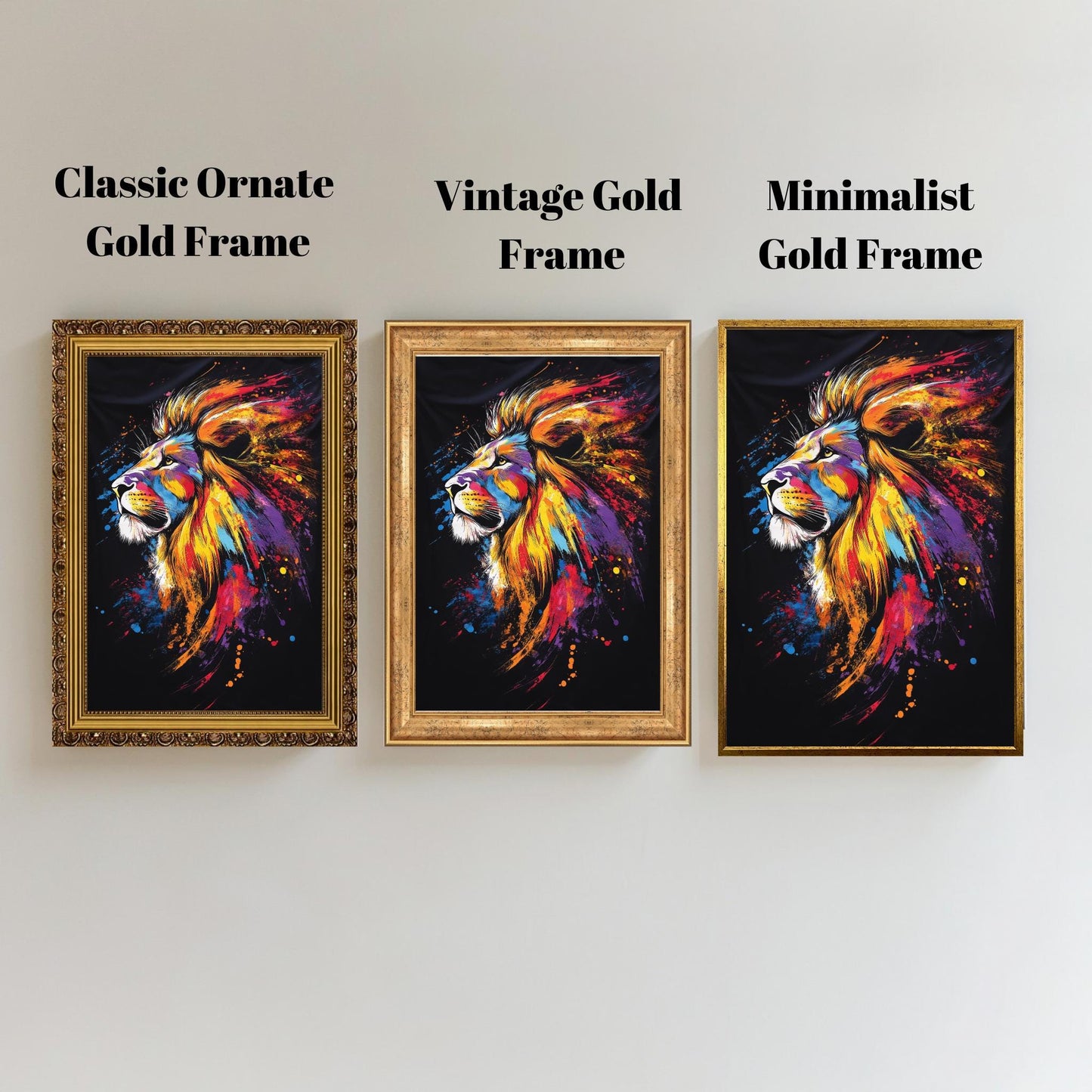 Bold Lion Canvas Art  Vibrant Abstract Animal Wall Decor for Living Room & Office