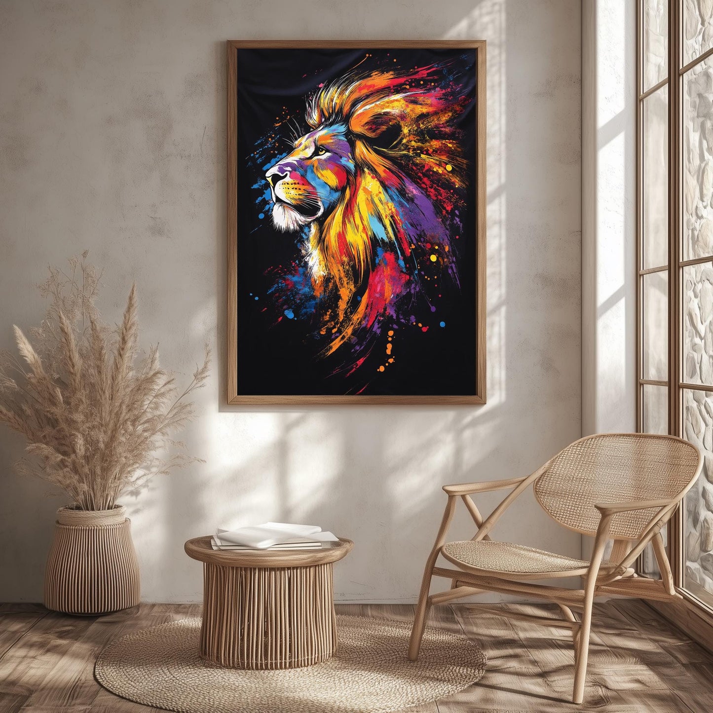 Bold Lion Canvas Art  Vibrant Abstract Animal Wall Decor for Living Room & Office