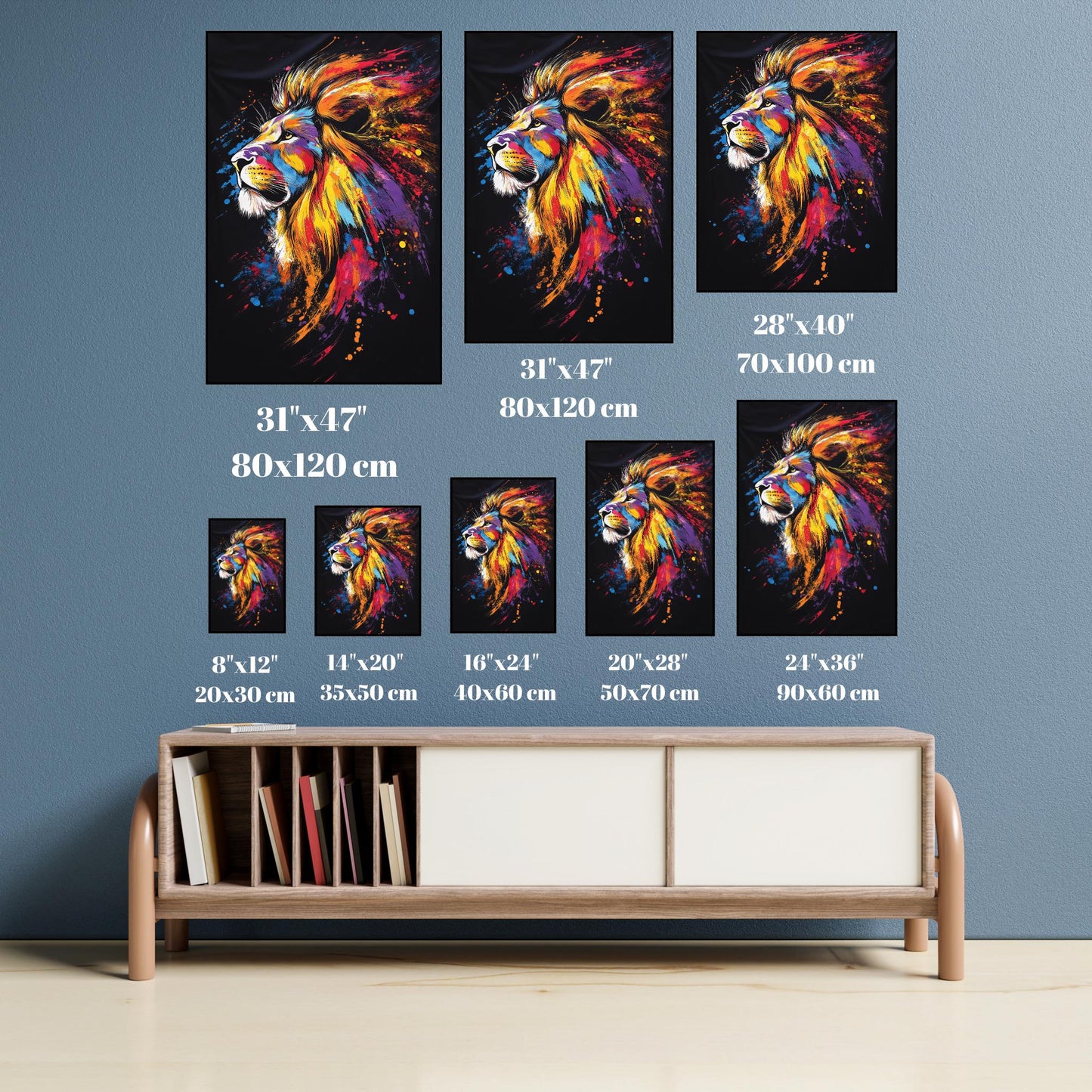 Bold Lion Canvas Art  Vibrant Abstract Animal Wall Decor for Living Room & Office