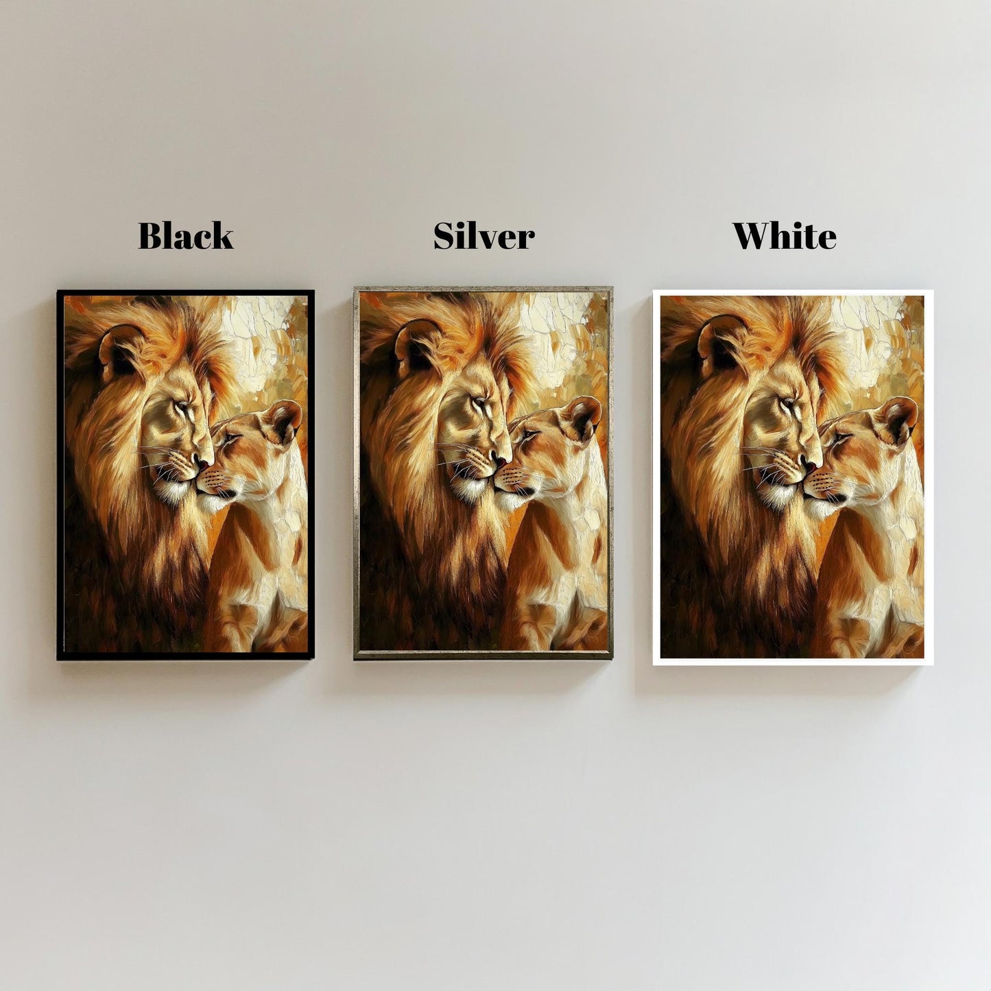 Romantic Lion and Lioness Canvas Art  Majestic Animal Wall Decor for Living Room