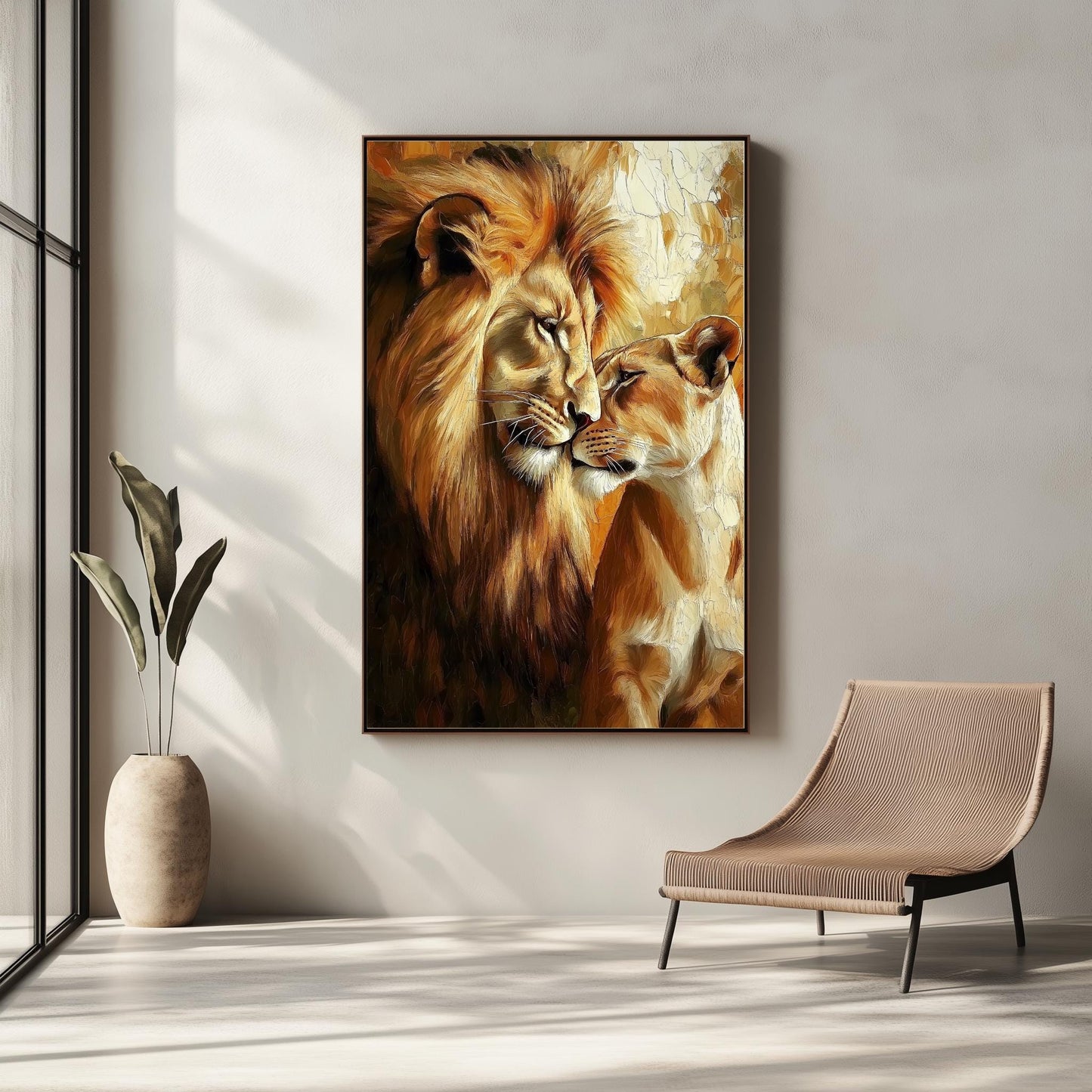 Romantic Lion and Lioness Canvas Art  Majestic Animal Wall Decor for Living Room