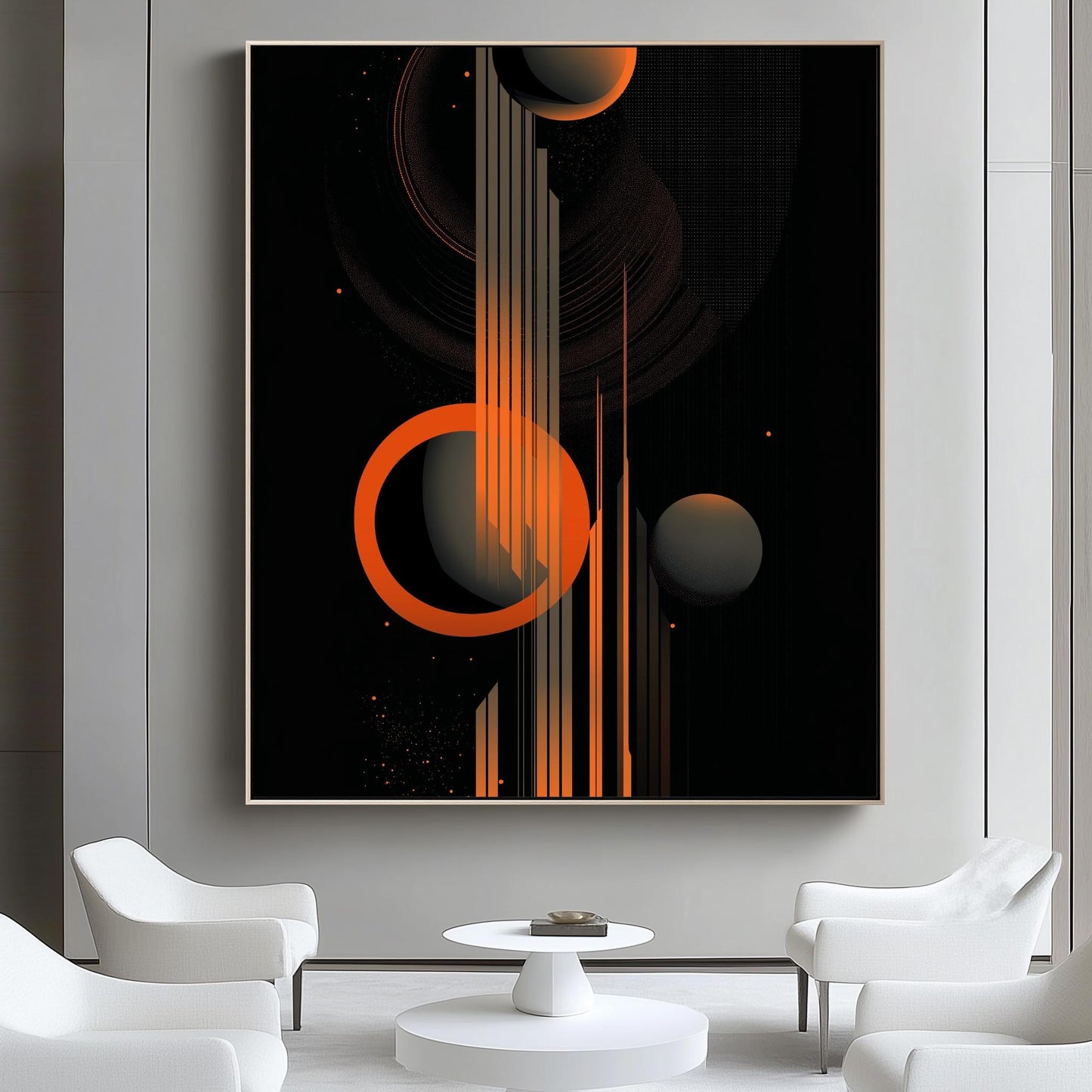 Abstract Geometric Canvas Art  Modern Orange and Black Wall Decor