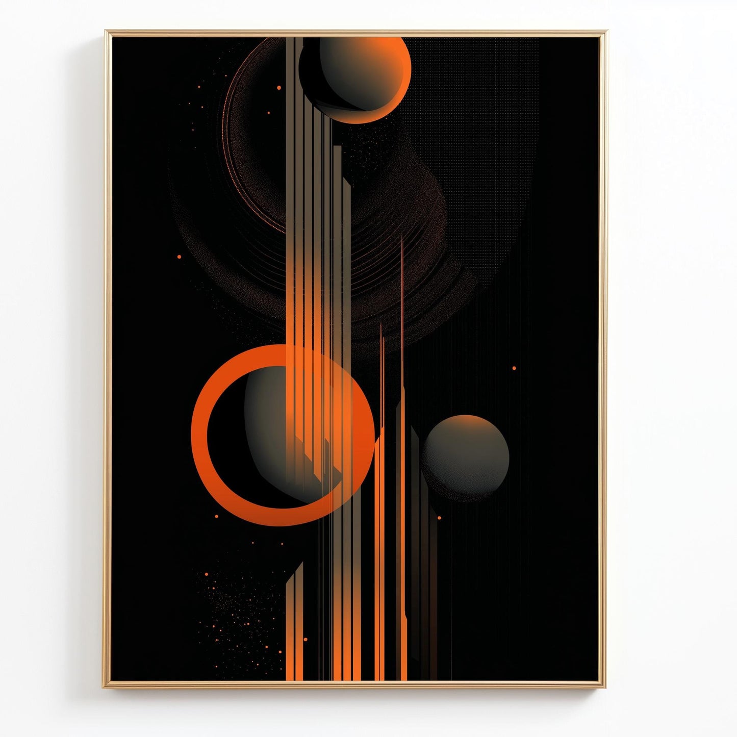 Abstract Geometric Canvas Art  Modern Orange and Black Wall Decor