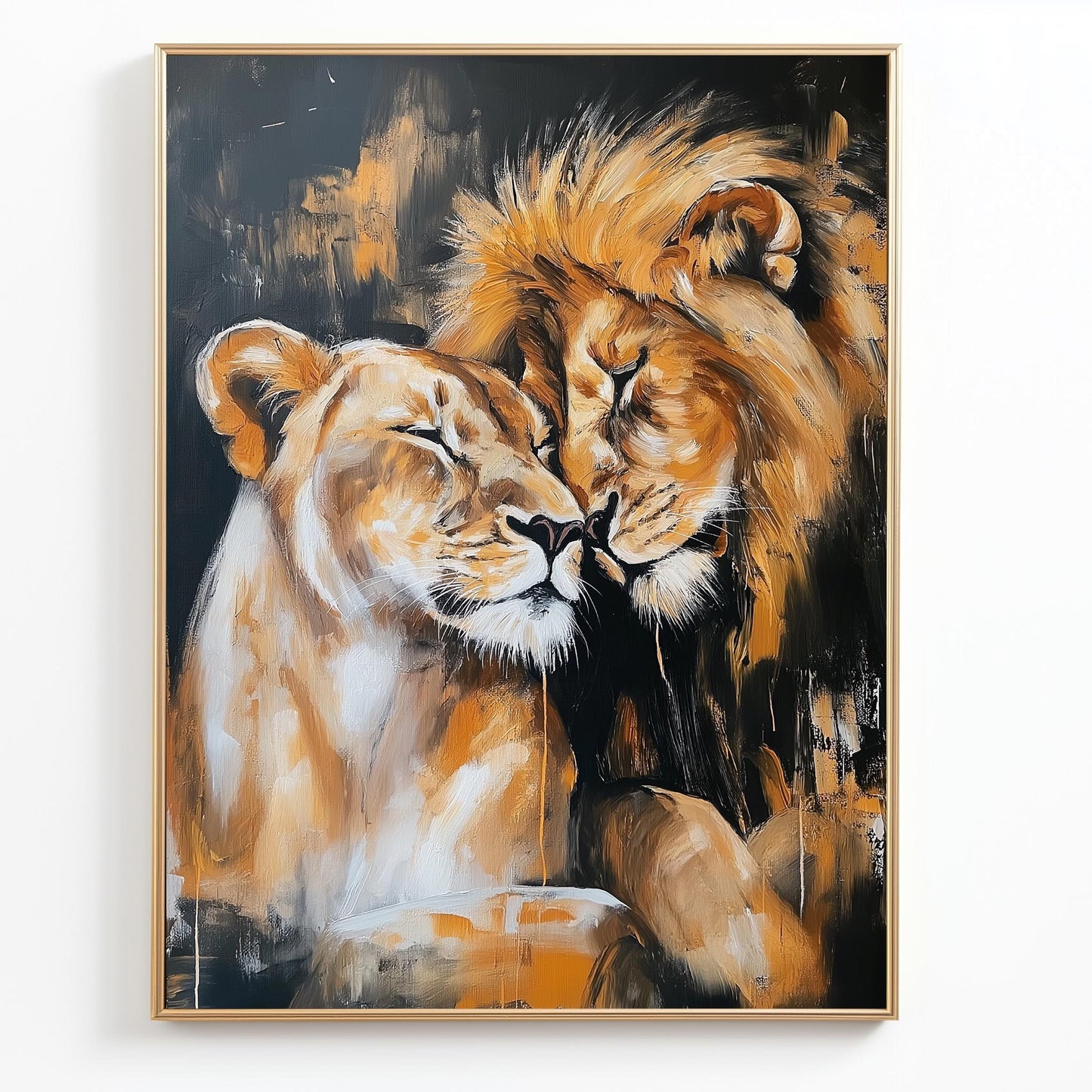 Lion and Lioness Canvas Art  Romantic Animal Wall Decor for Couples