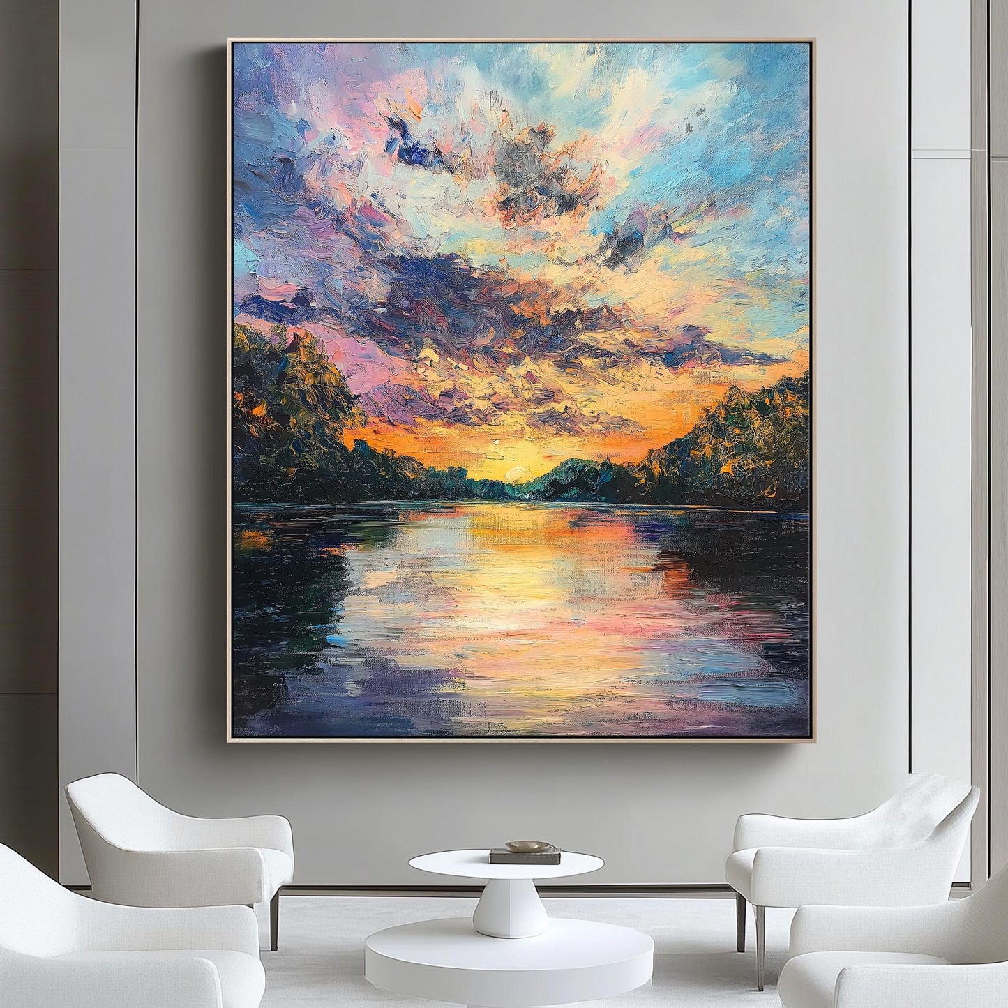 Serene River at Dusk  Peaceful Nature Landscape Painting