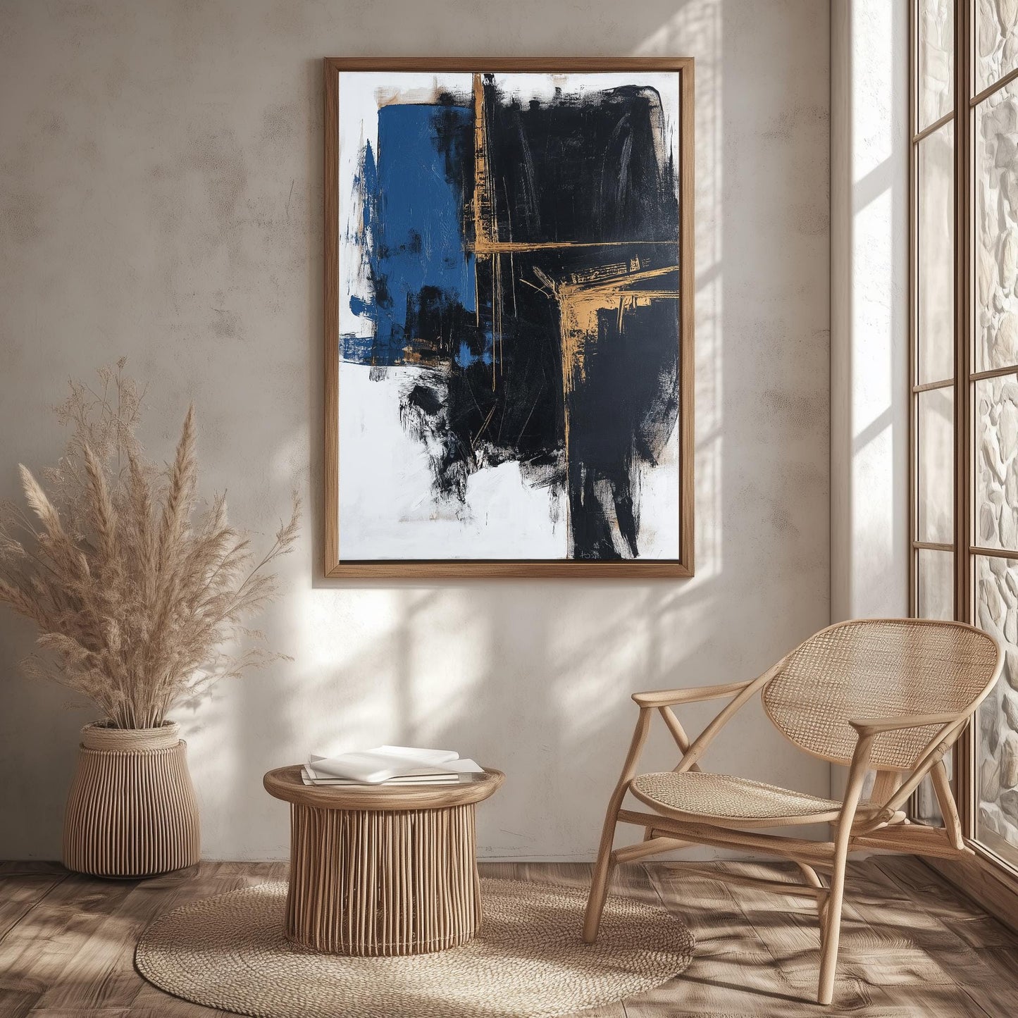 Abstract Blue and Black Canvas Art, Modern Wall Decor, Bold Abstract Painting for Living Room