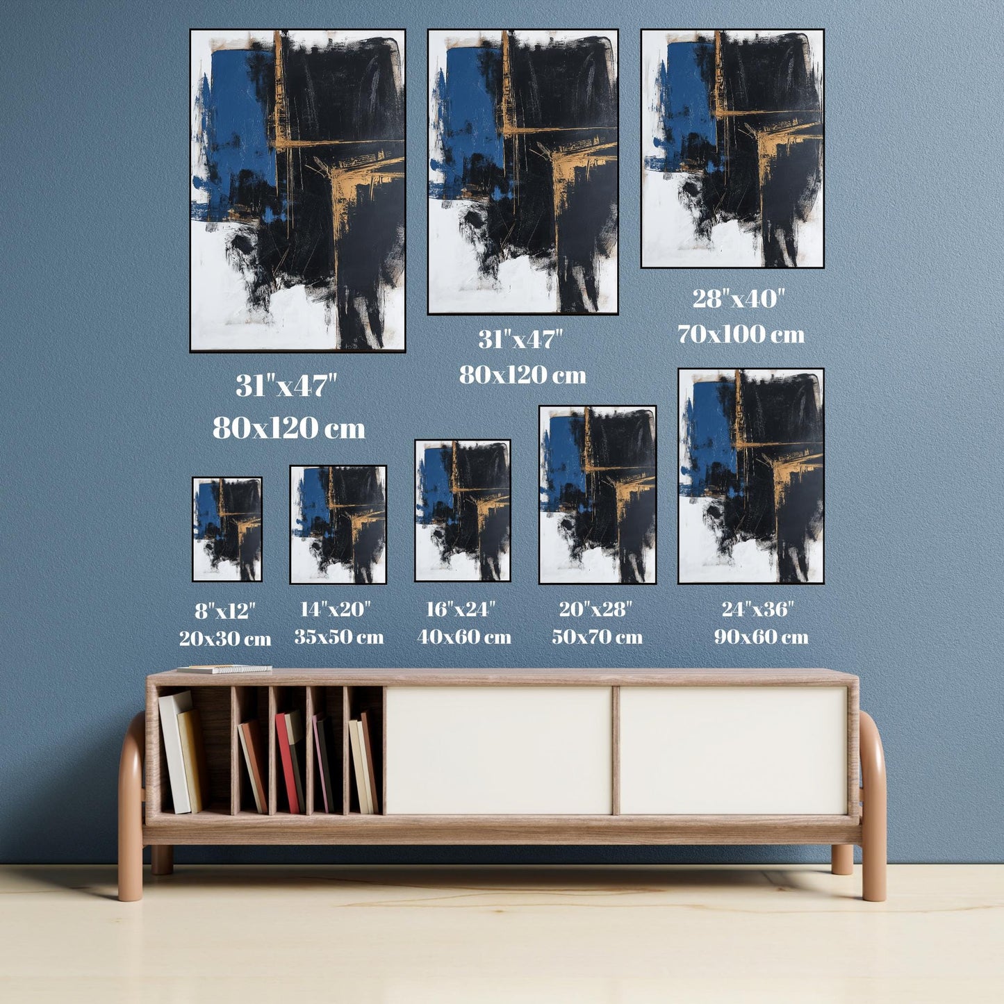 Abstract Blue and Black Canvas Art, Modern Wall Decor, Bold Abstract Painting for Living Room