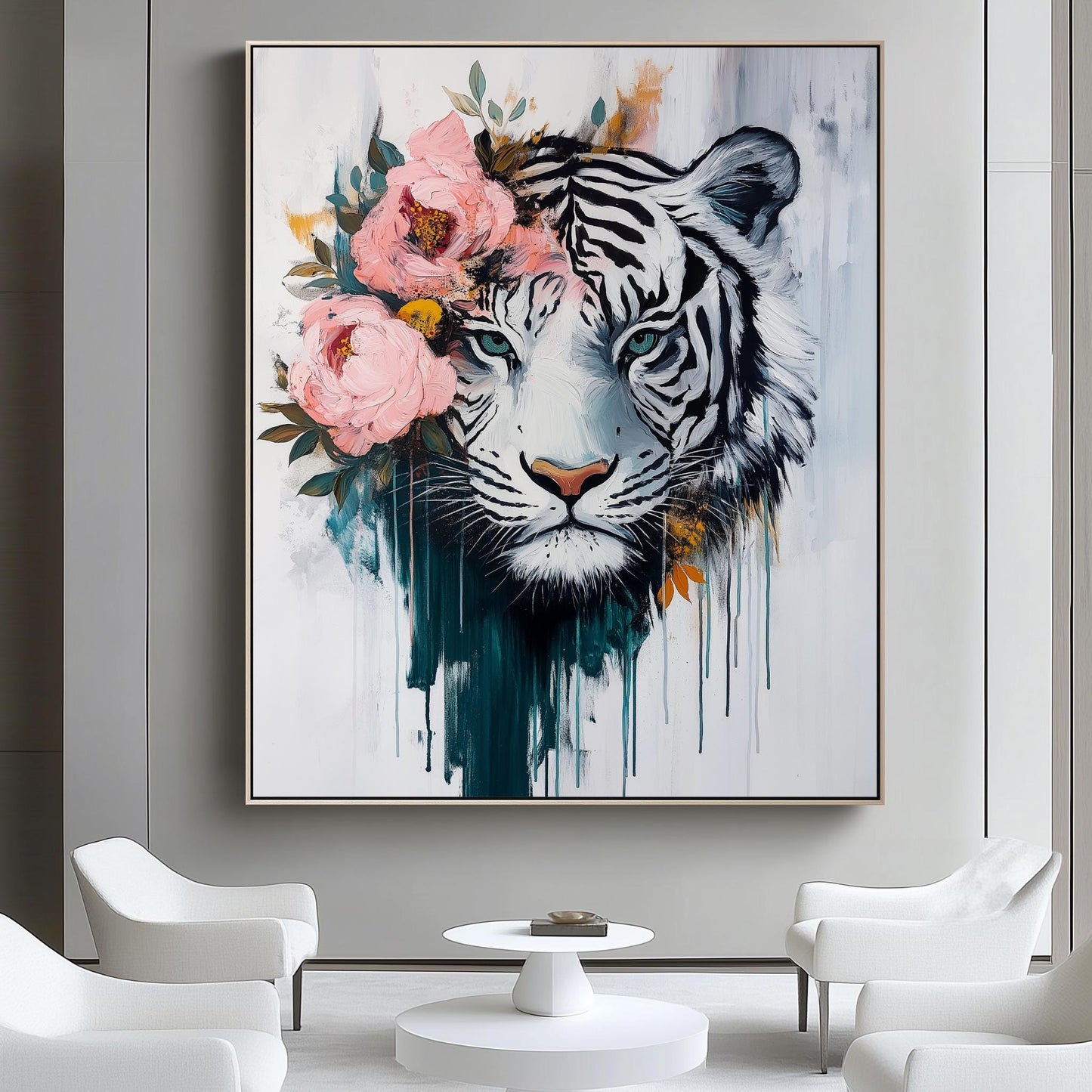 tiger wall art | floral tiger wall art | tiger wall decor | tiger wall art canvas | tiger wall art framed | white tiger canvas wall art