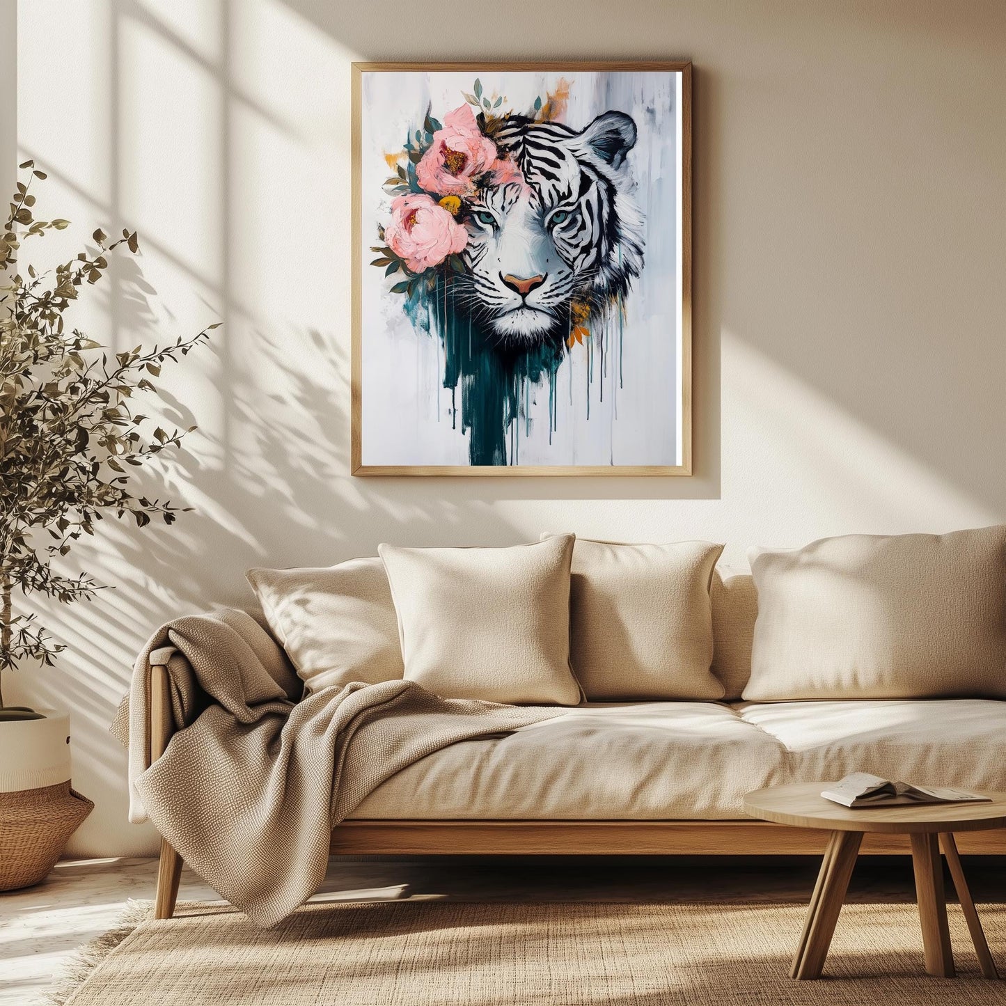 tiger wall art | floral tiger wall art | tiger wall decor | tiger wall art canvas | tiger wall art framed | white tiger canvas wall art