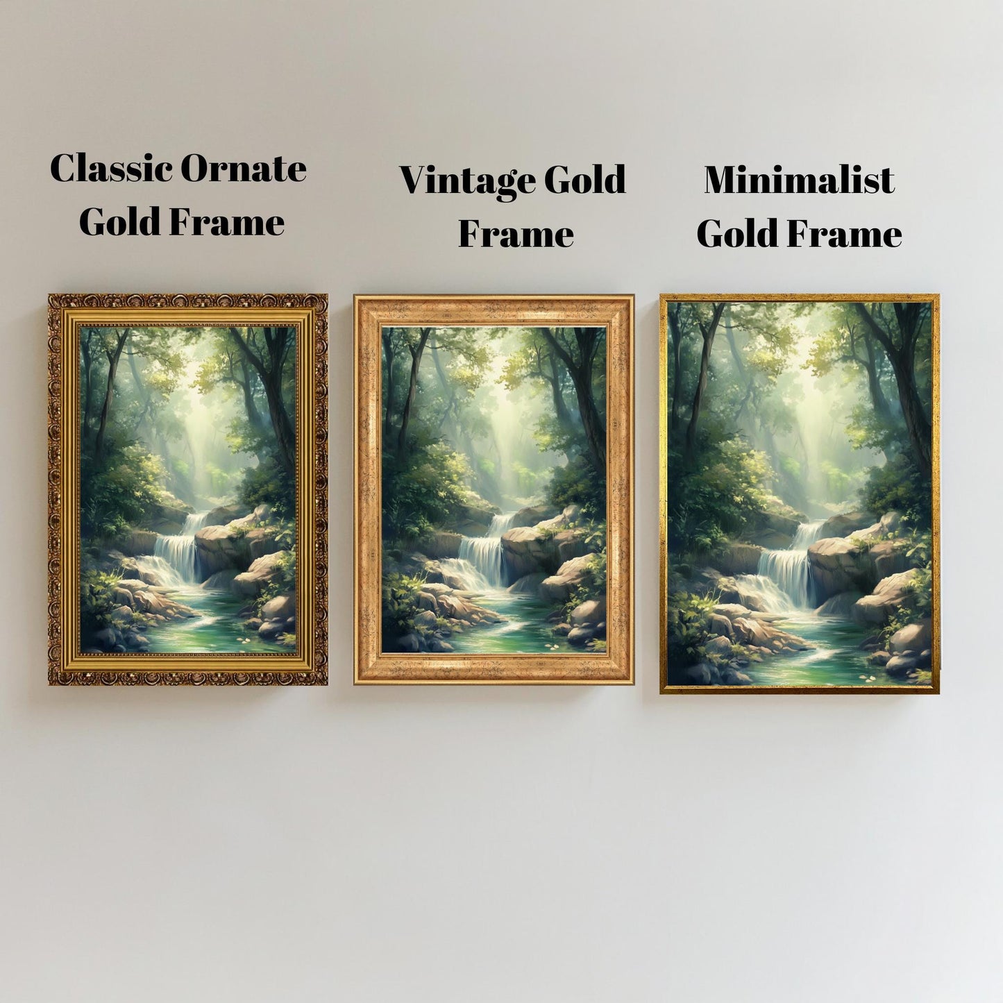 Tranquil Forest Waterfall Canvas Art - Serene Nature Landscape Wall Decor for Living Room, Bedroom, or Office