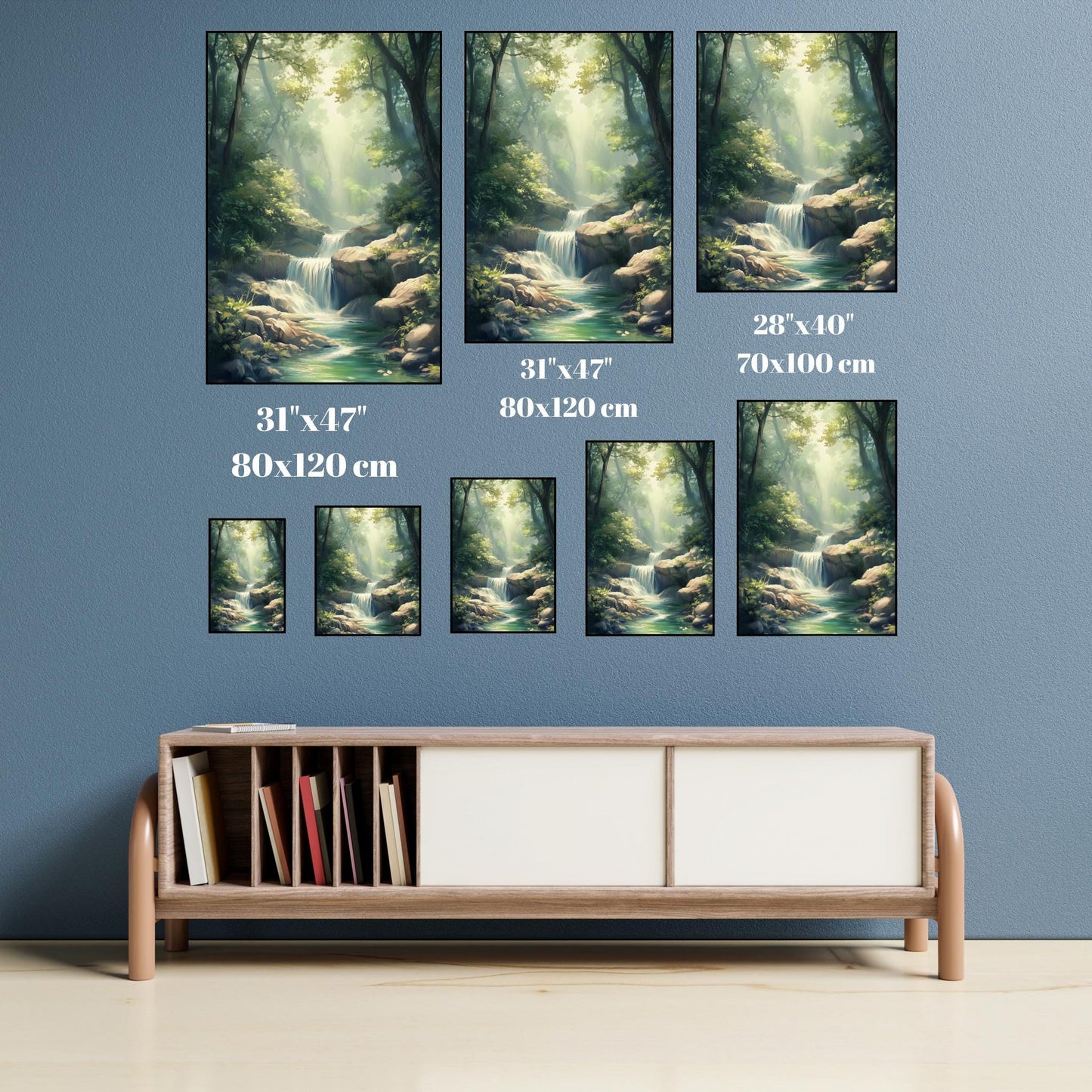 Tranquil Forest Waterfall Canvas Art - Serene Nature Landscape Wall Decor for Living Room, Bedroom, or Office