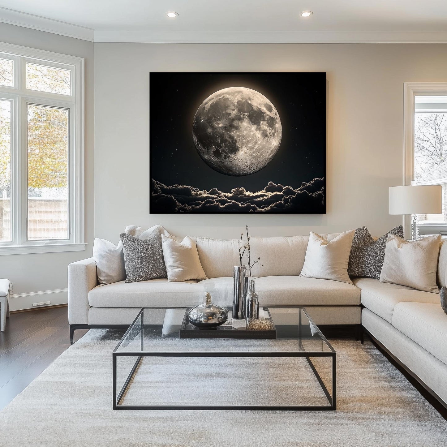 Full Moon Night Sky Wall Art | Celestial Landscape Canvas Print | Modern Space Photography Wall Decor | Mystical Full Moon Canvas Art