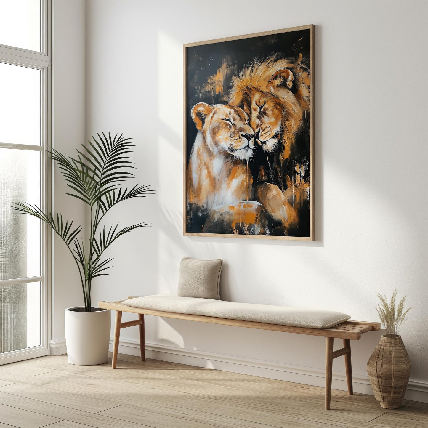 Lion and Lioness Canvas Art  Romantic Animal Wall Decor for Couples